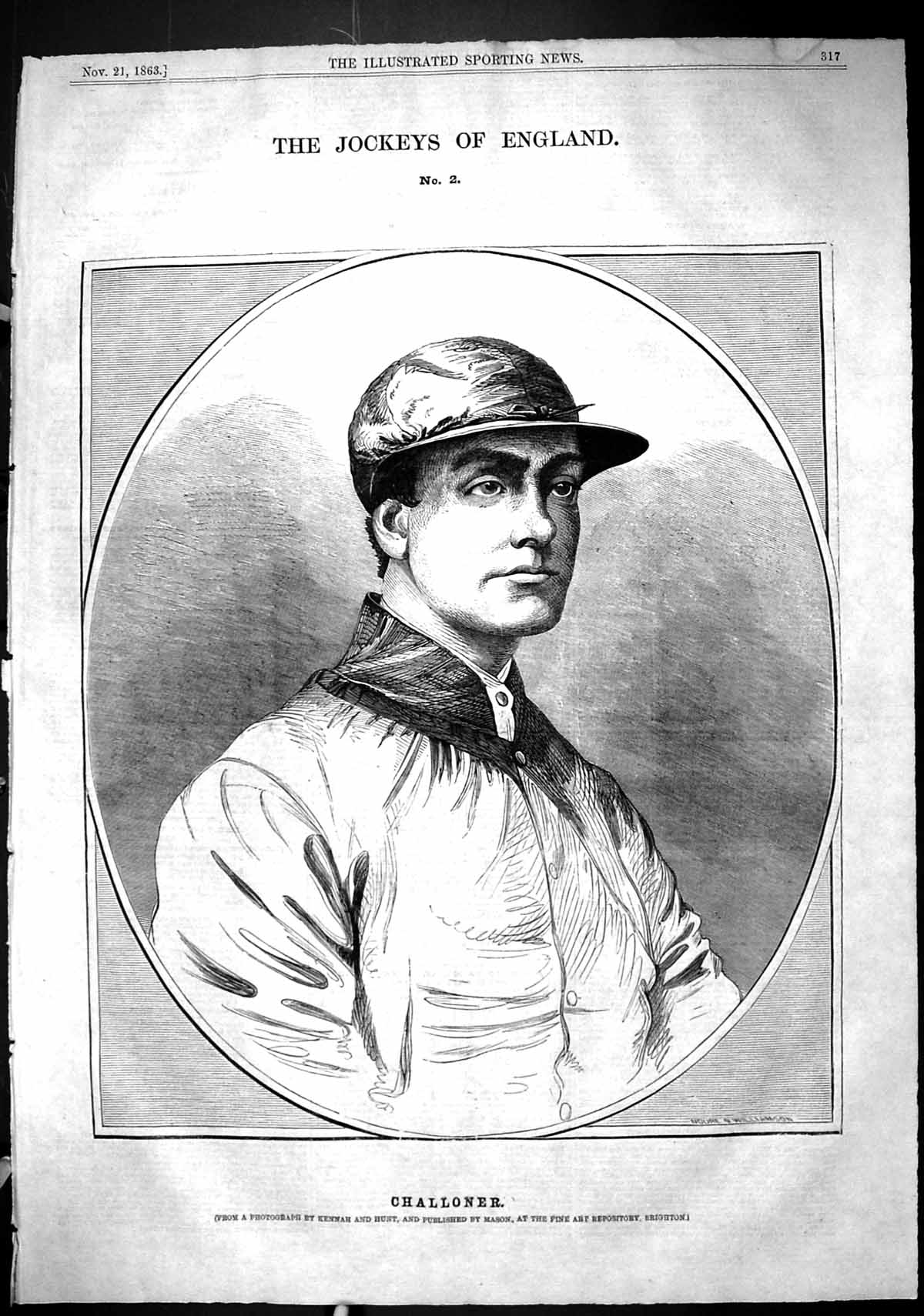 Original Old Antique Print 1863 Portrait Challoner Jockey Moore Williamson 19th
