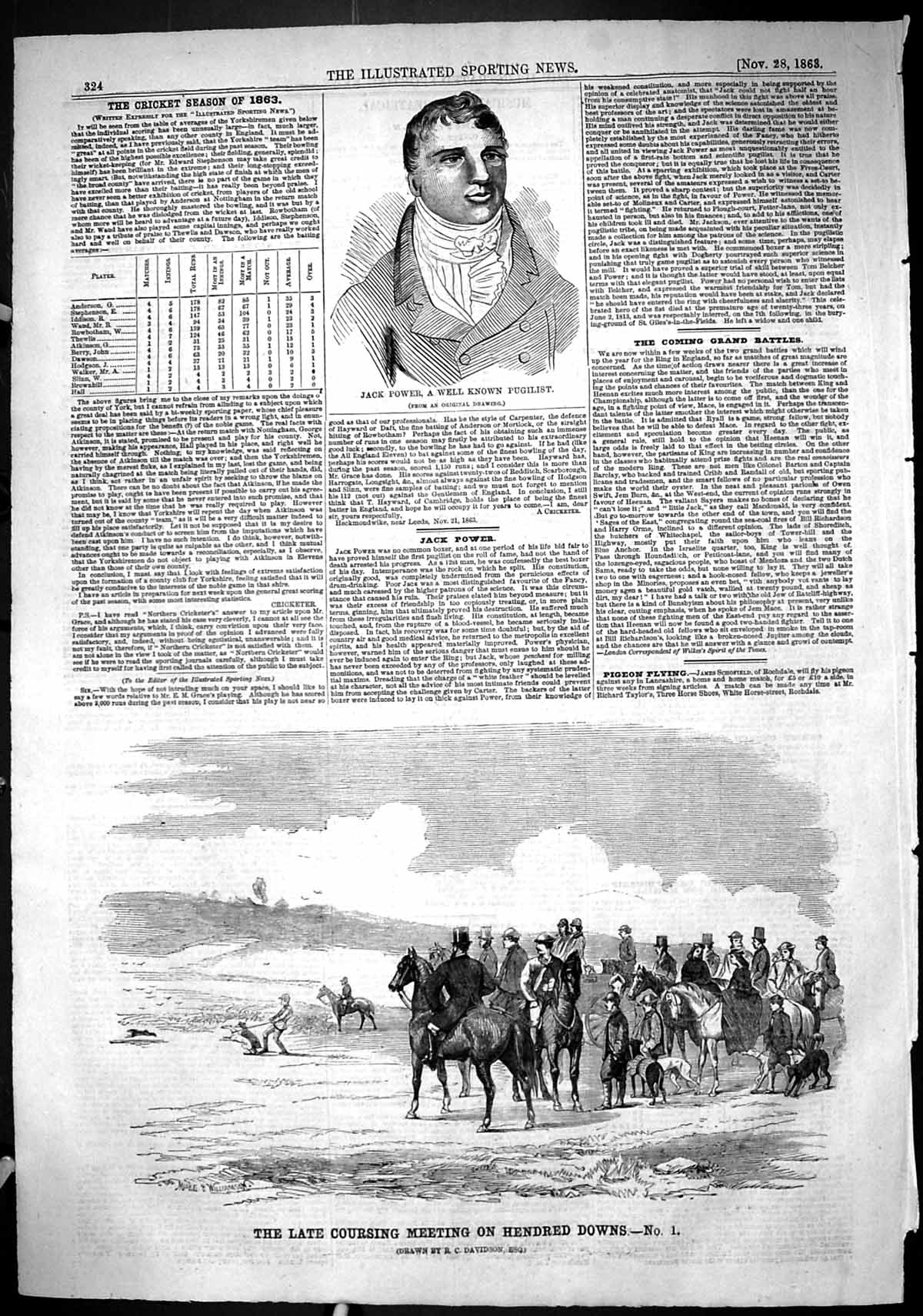 Old 1863 Jack Power Pugilist Hare Coursing Meeting Hundred Downs Spor Victorian