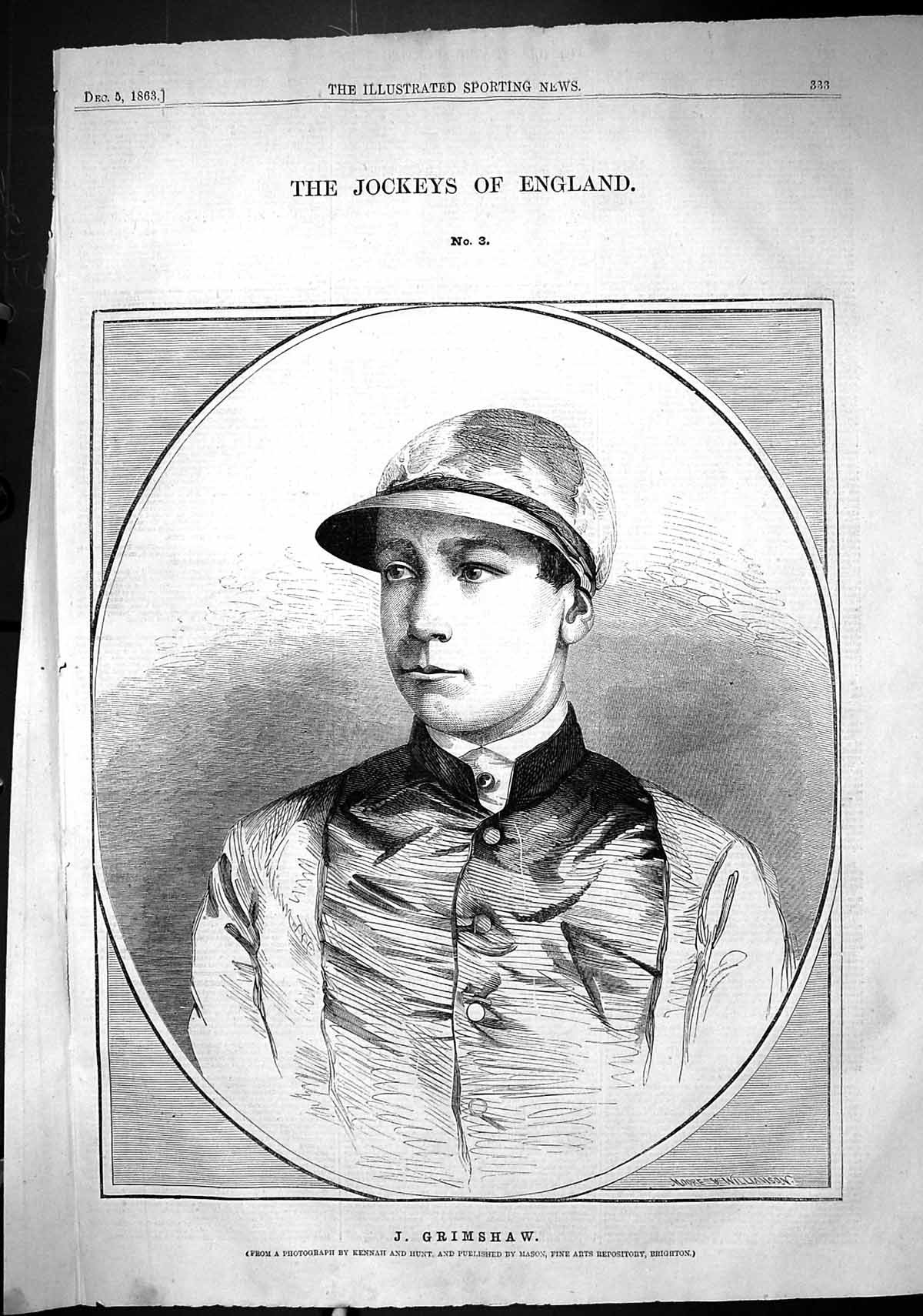 Old Antique Print 1863 Portrait Grimshaw Jockey England Moore Williamson 19th