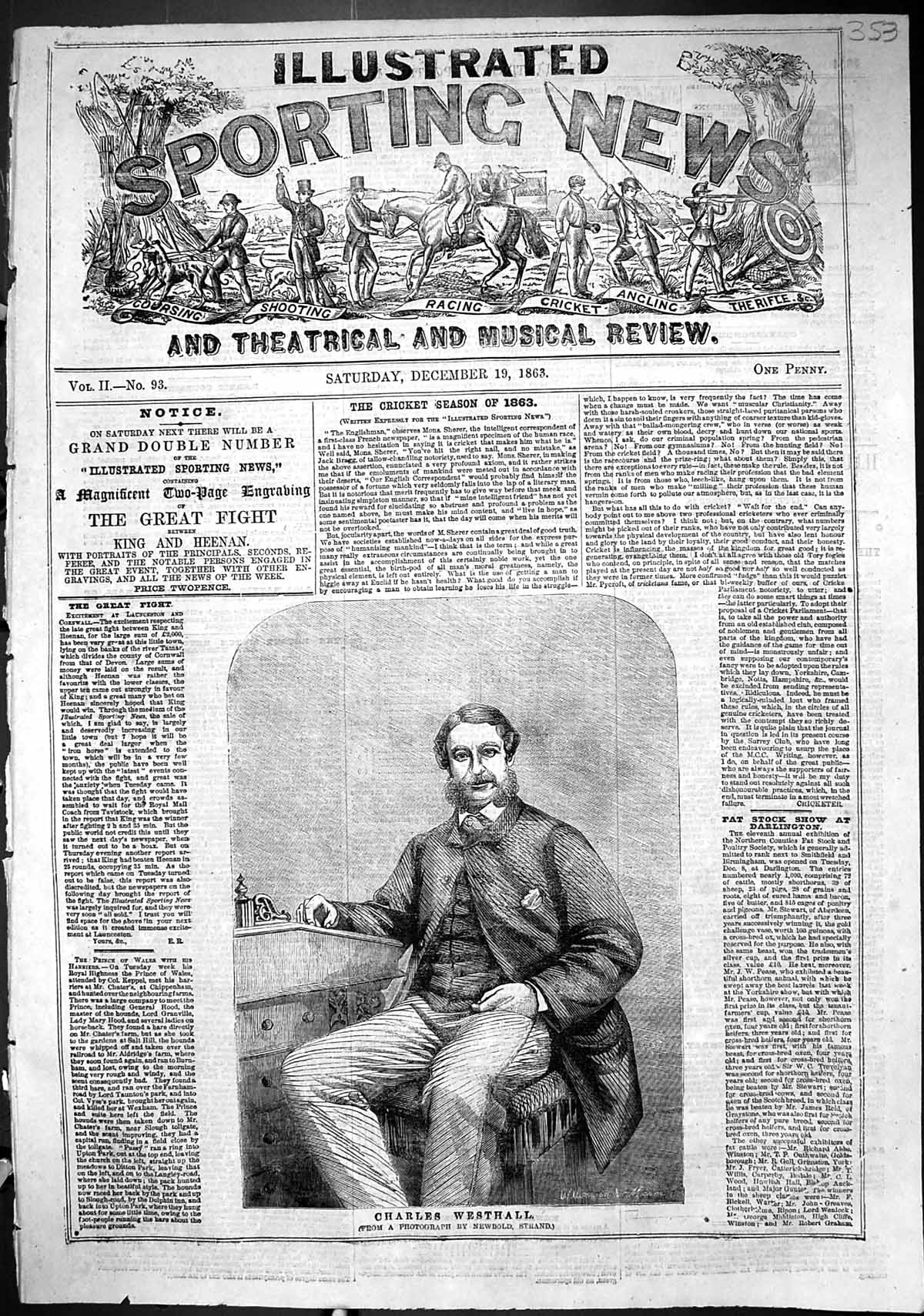 Original Old Antique Print 1863 Portrait Charles Westhall Williamson Moore 19th