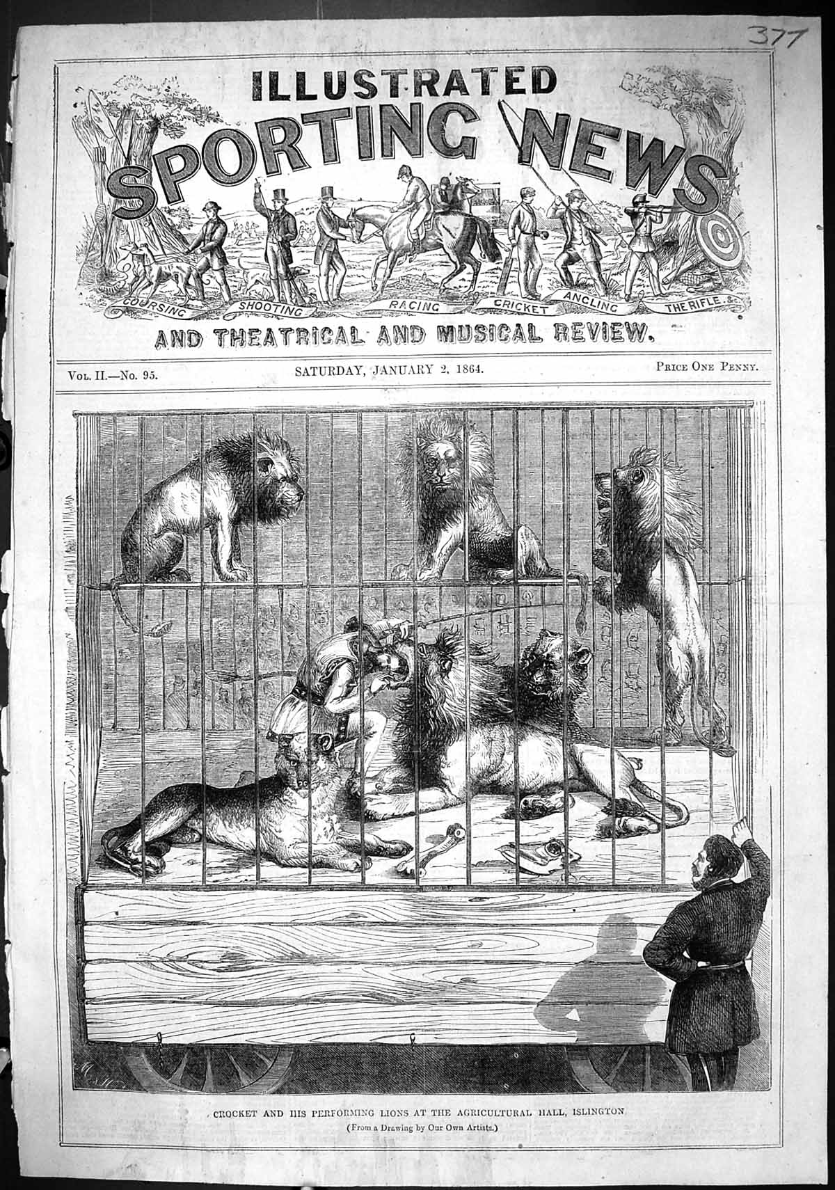 Old 1864 Crocket Performing Lions Agricultural Hall Islington Enterta Victorian