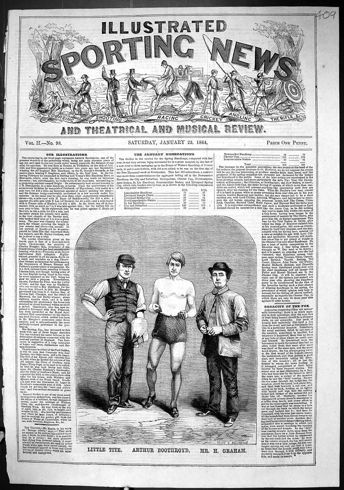 Old Antique Print 1864 Little Tite Arthur Boothroyd Mr Graham Williamson 19th