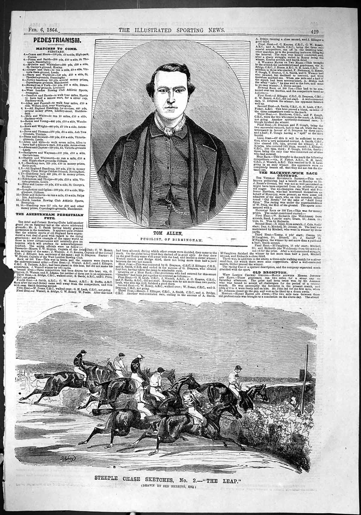 Old 1864 Tom Allen Pugilist Birmingham Steeplechase Horse Racing Leap Victorian