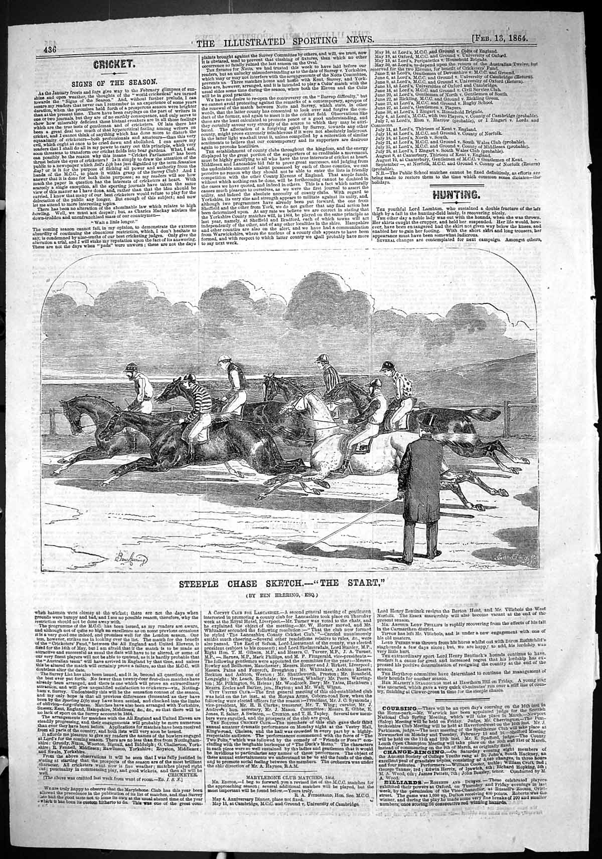 Old Antique Print 1864 Start Line Steeplechase Horse Racing Jockeys Sport 19th