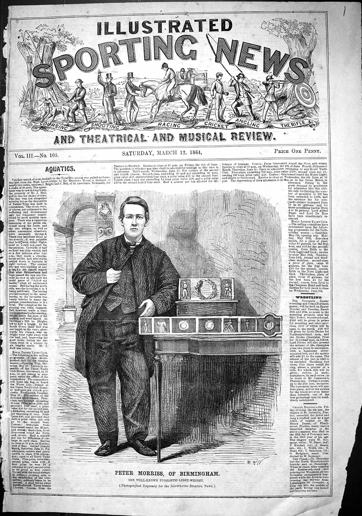 Antique Old Print 1864 Peter Morris Birmingham Pugilist Light-Weight Sport 19th