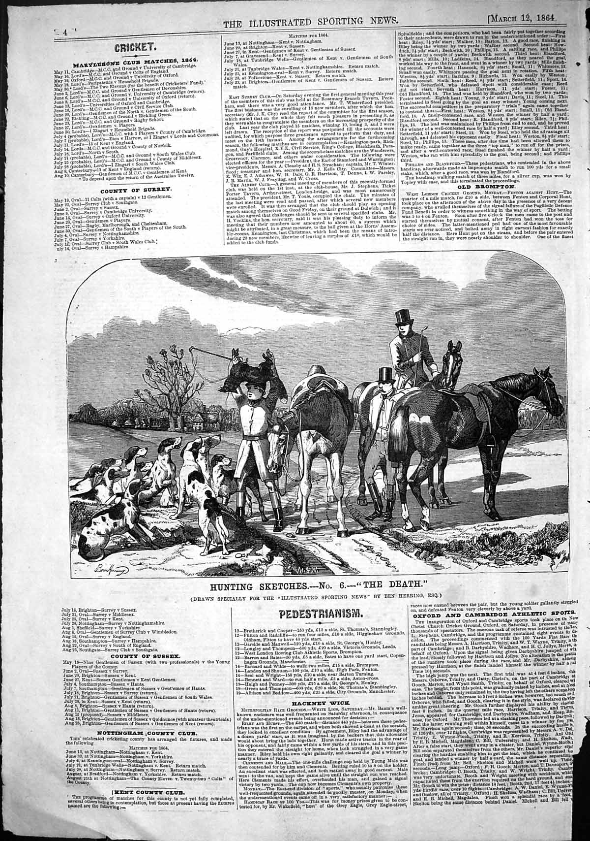 Old 1864 Hunting Sketches Death Fox Horses Hounds Dogs Huntsmen Sport Victorian