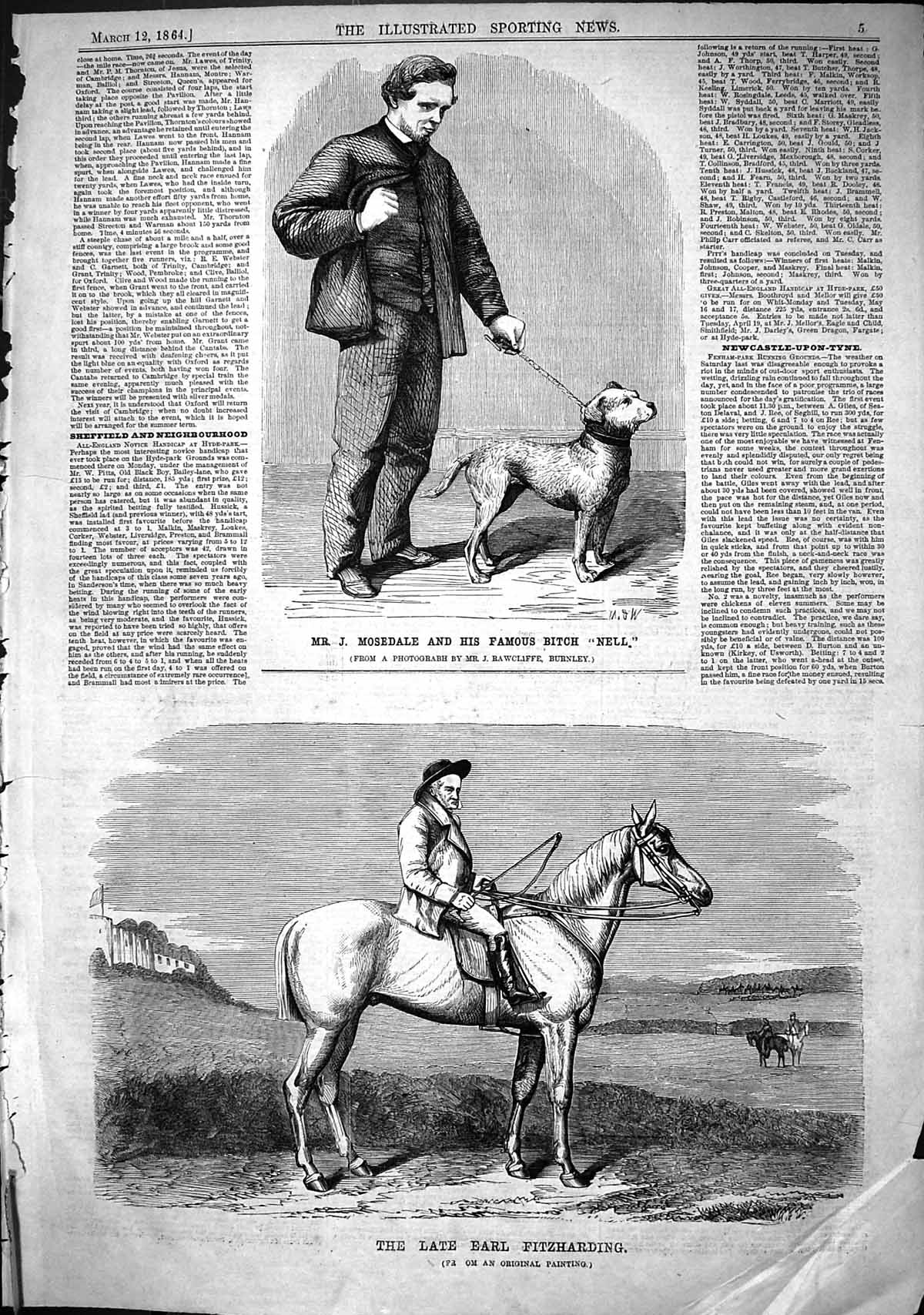 Old 1864 Mr. Mosedale Bitch Dog Nell Earl Fitzharding Horse Rawcliffe Victorian