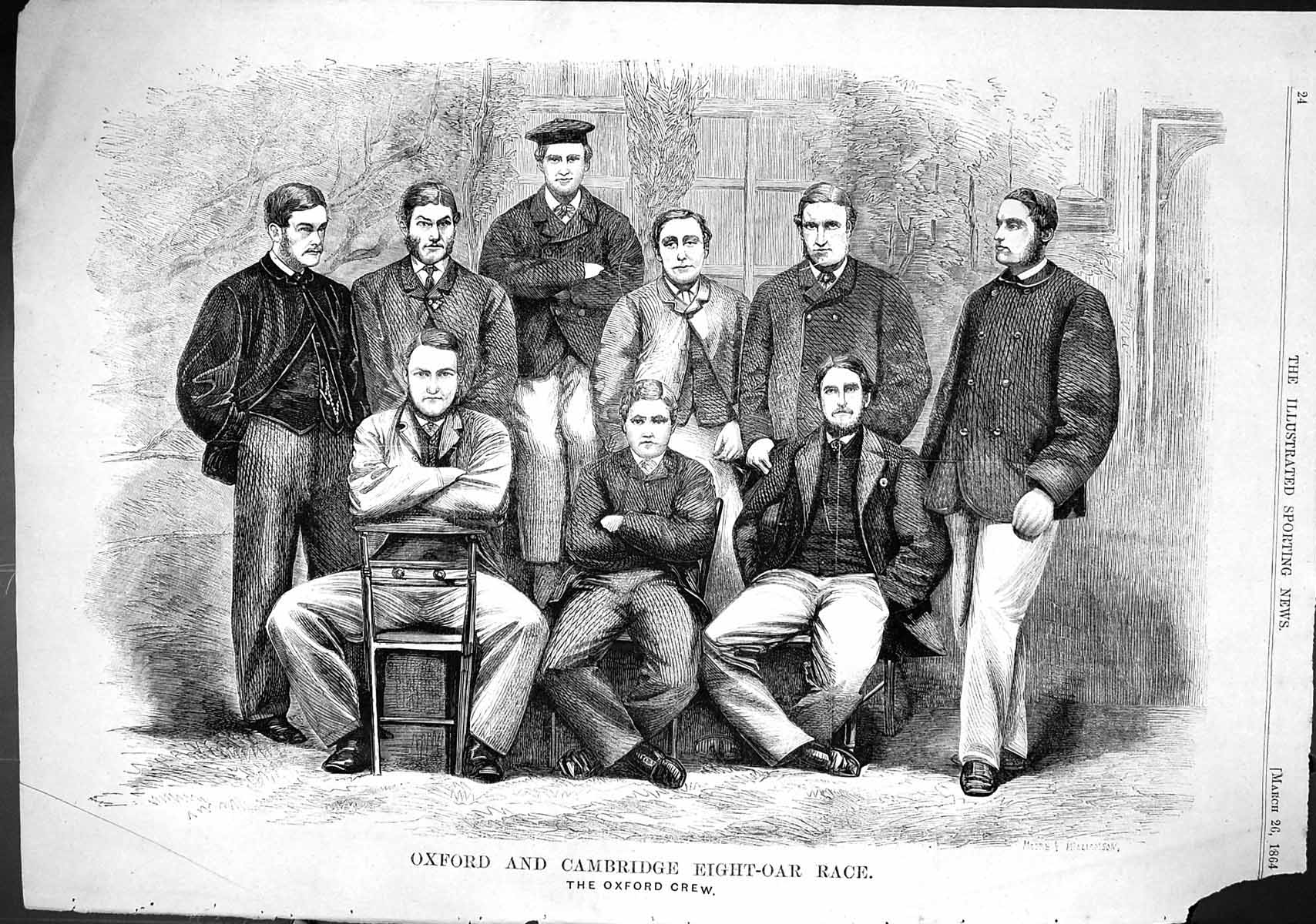 Antique Old Print 1864 Oxford Crew Cambridge Eight-Oar Boat Race Sport Men 19th