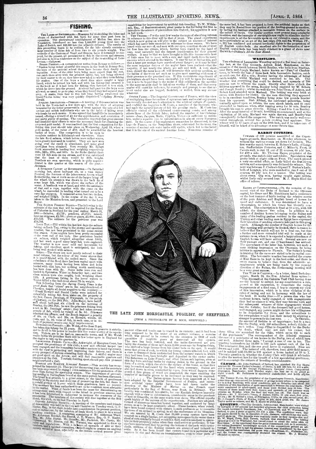 Antique Old Print 1864 Portrait John Horncastle Pugilist Sheffield Sport Man