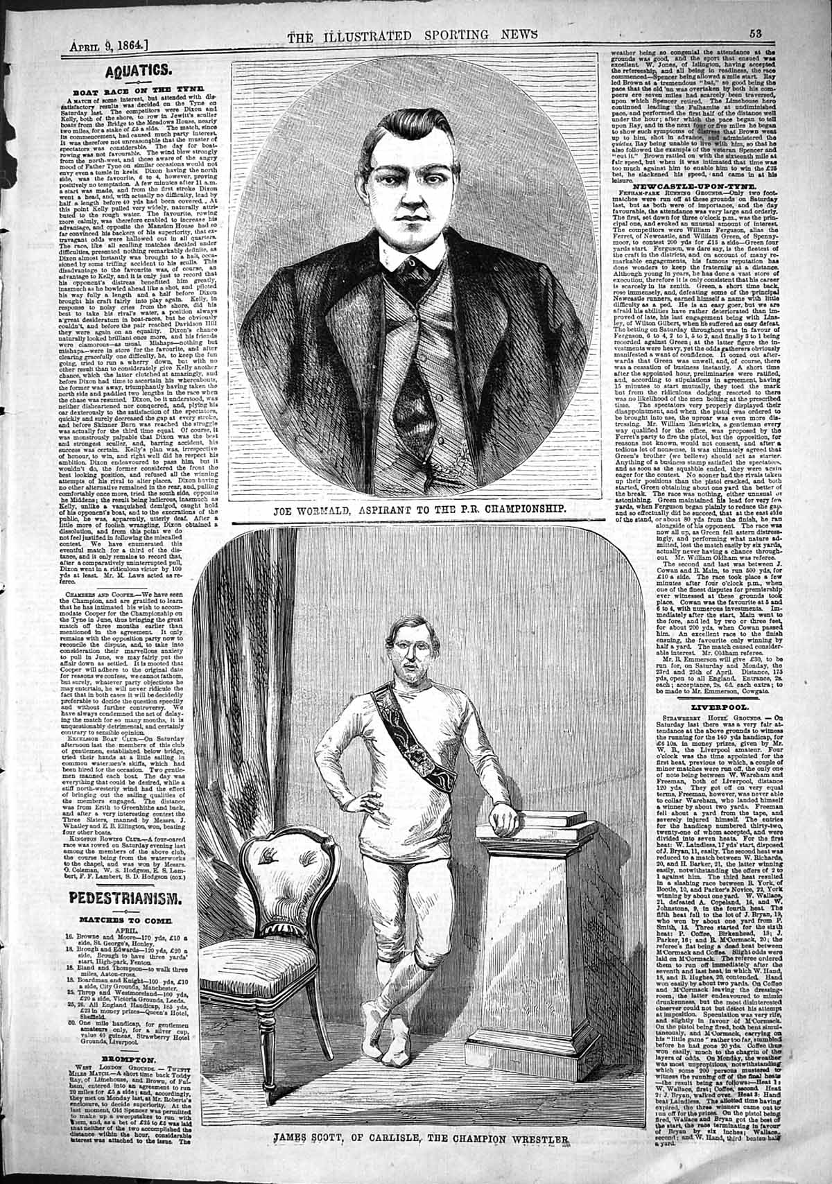 Old 1864 Joe Wormald Aspirant P.R. Championship James Scott Carlisle Victorian