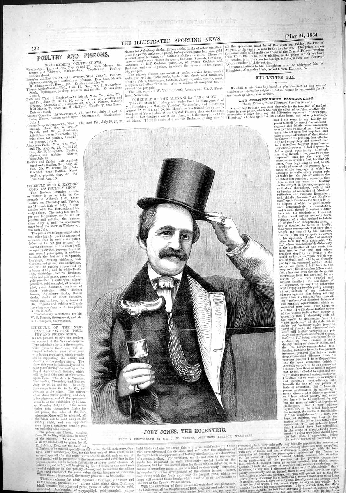 Antique Print 1864 Portrait Joey Jones Eccentric Barnes Lorrimore Walworth 19th