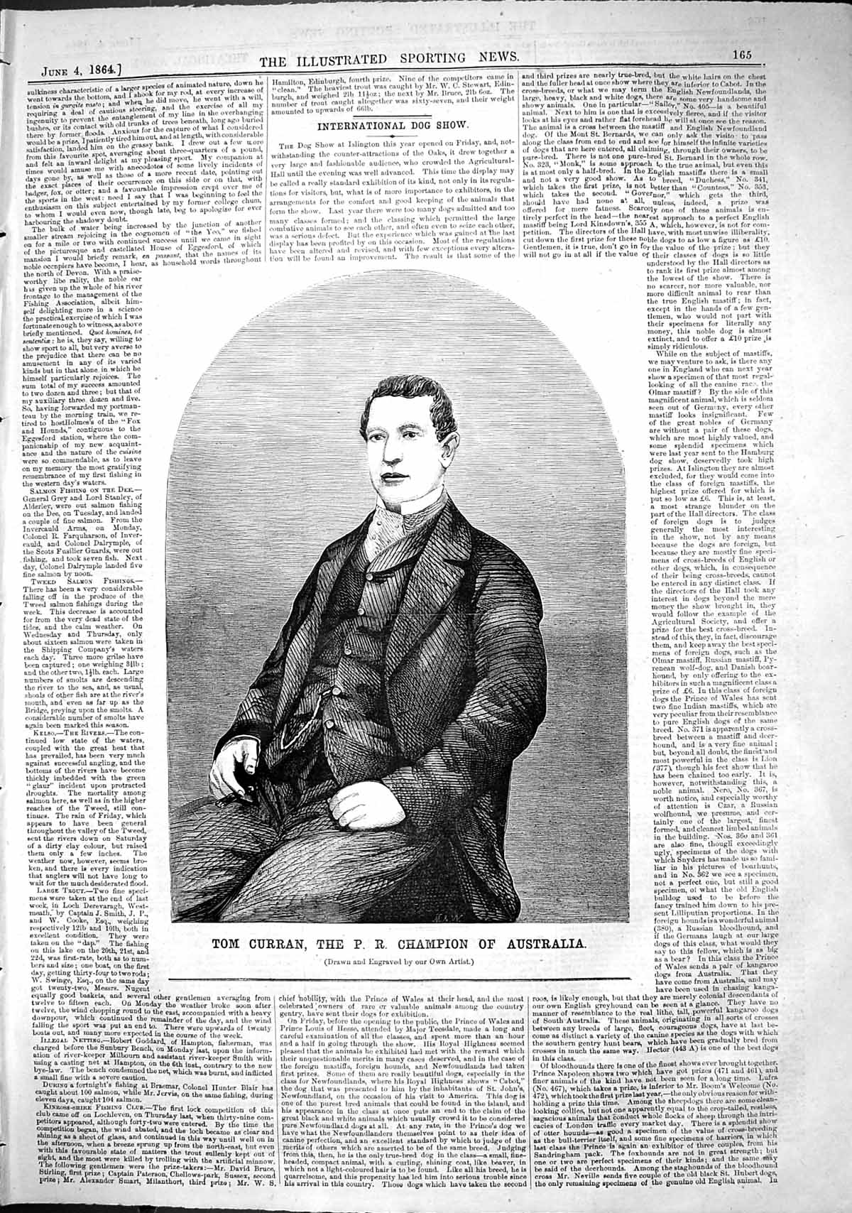Antique Old Print 1864 Portrait Tom Curran P.R. Champion Australia Sport Man