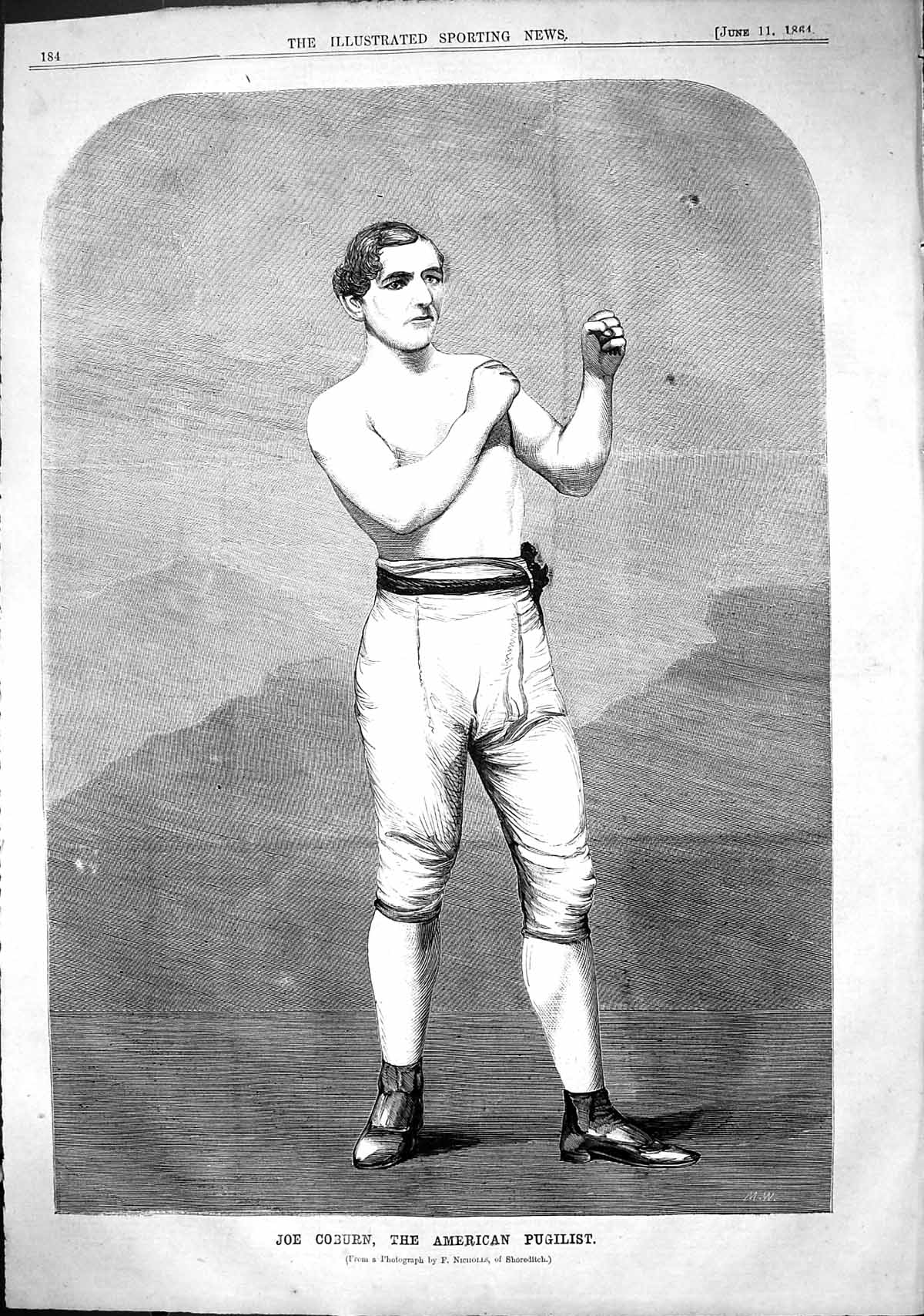 Original Old Antique Print 1864 Portrait Joe Coburn American Pugilist Sport Man