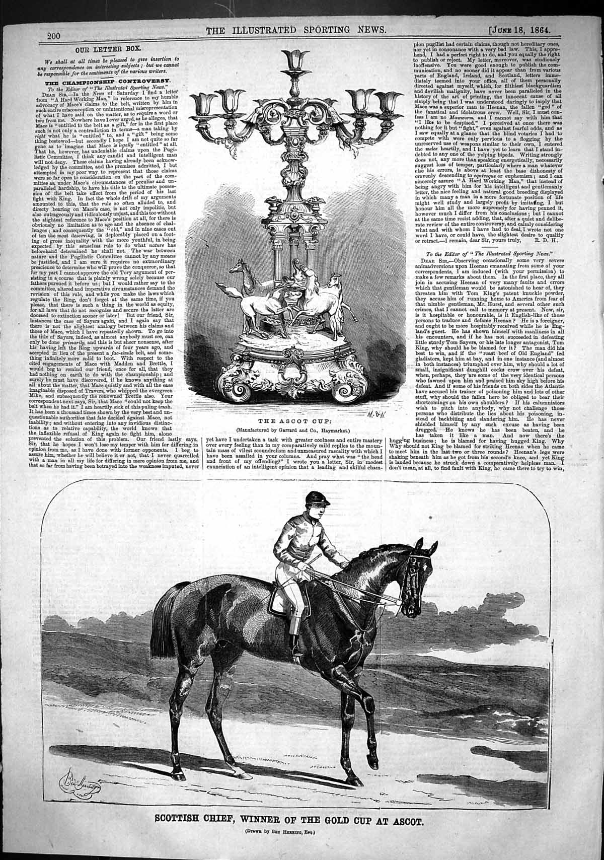 Antique Print 1864 Ascot Cup Horse Racing Scottish Chief Winner GSport Ben 19th