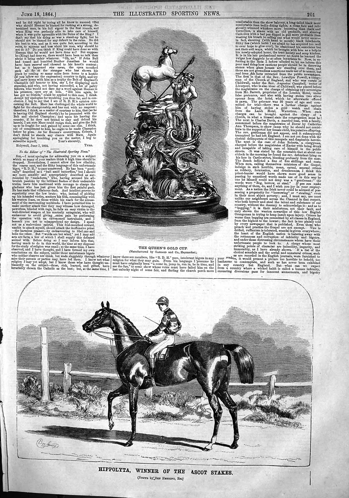 Antique Print 1864 Queen'S GCup Hippolyta Horse Racing Winner Ascot Stakes 19th