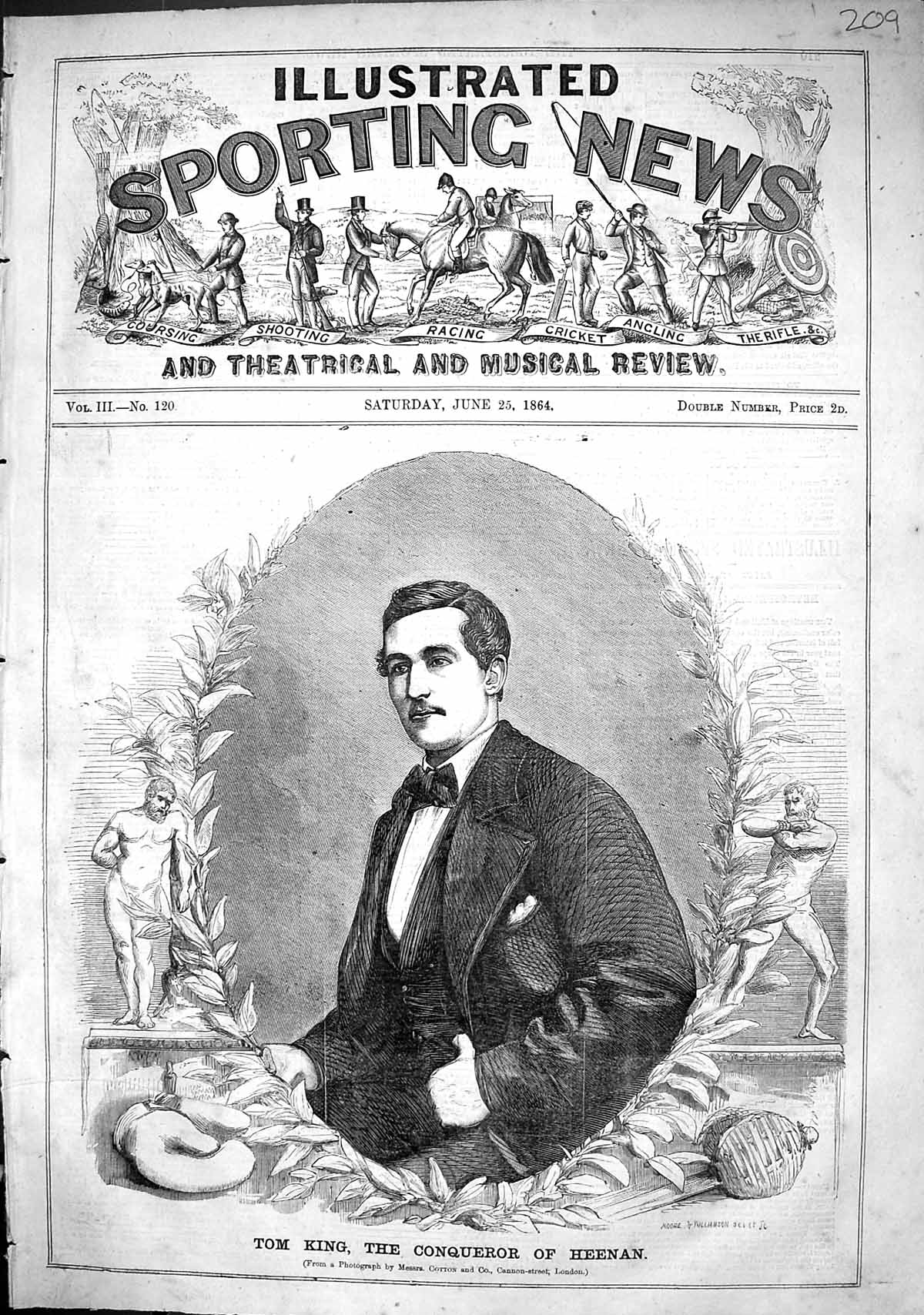 Antique Old Print 1864 Portrait Tom King Conqueror Heenan Moore Williamson 19th