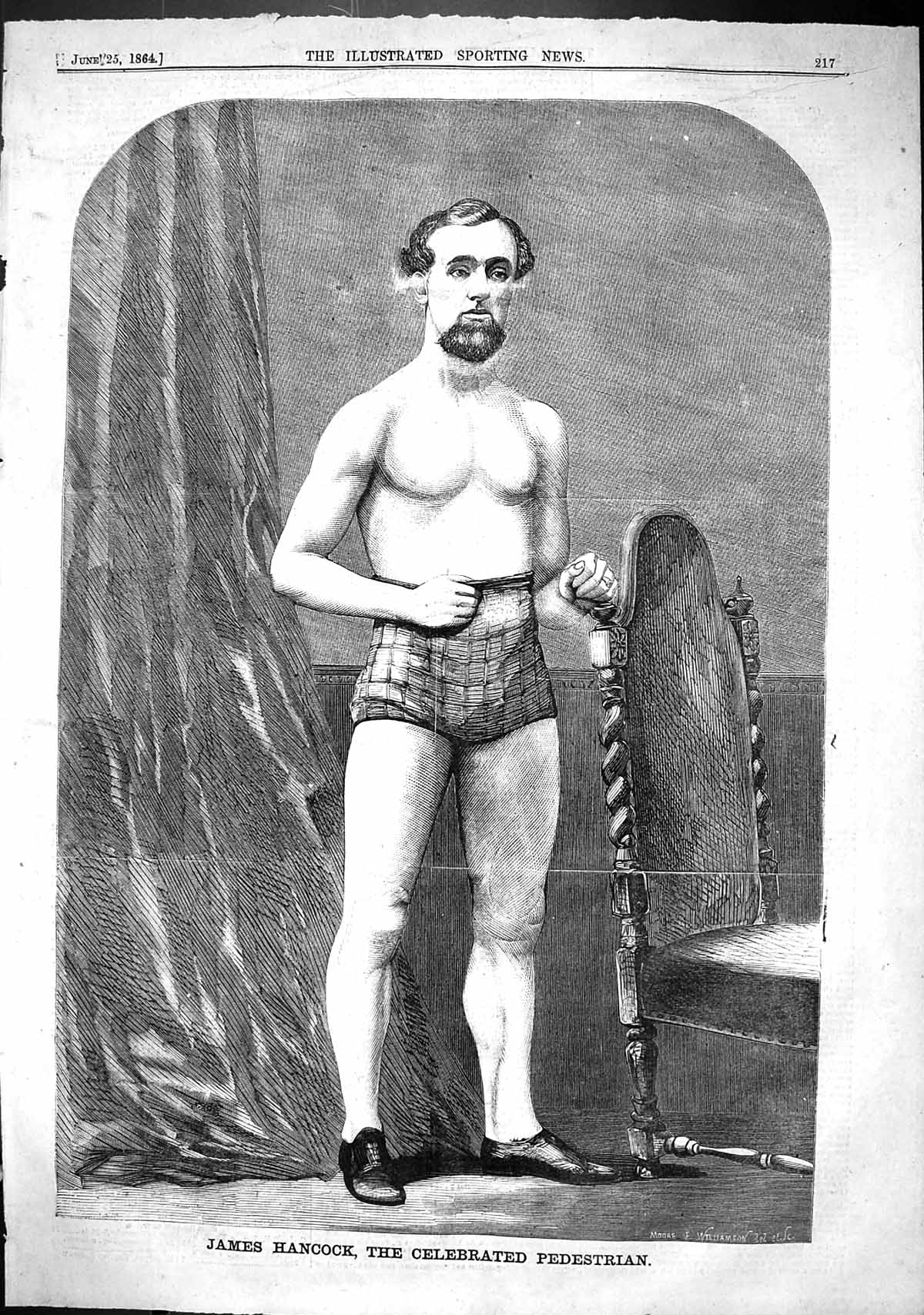 Antique Old Print 1864 Portrait James Hancock Celebrated Pedestrian Sport Man