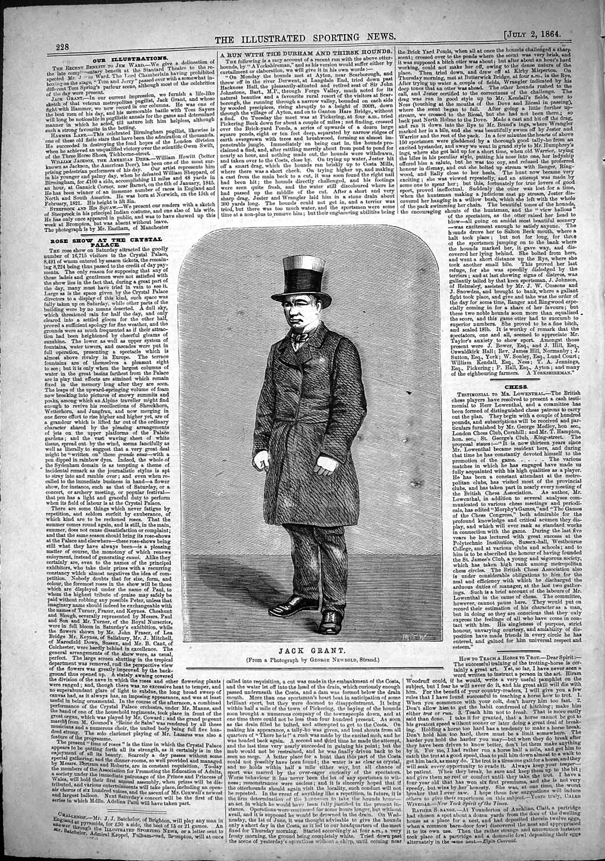 Original Old Antique Print 1864 Portrait Jack Grant Man George Newb Victorian