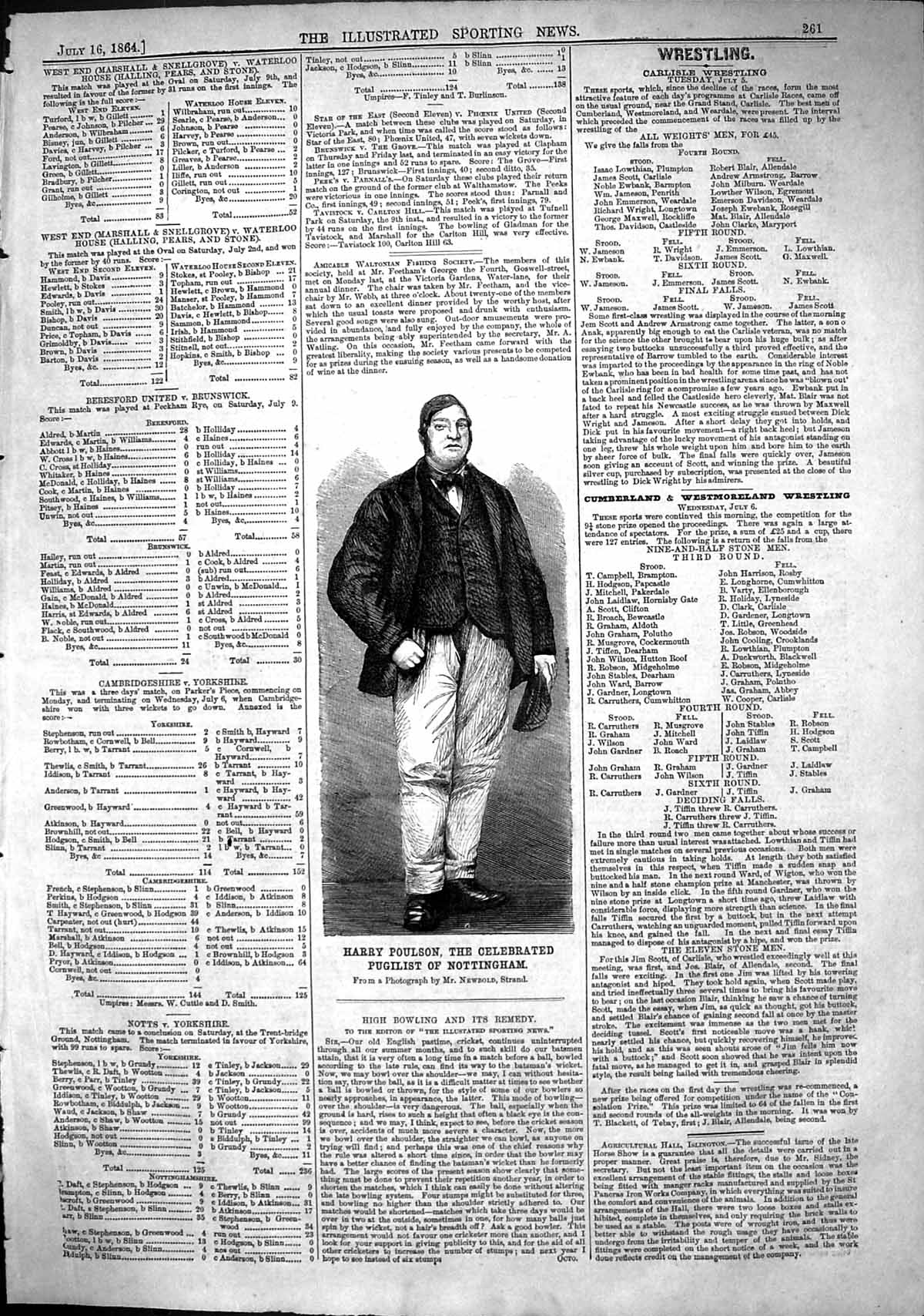 Antique Old Print 1864 Harry Poulson Celebrated Pugilist Nottingham Sport Man