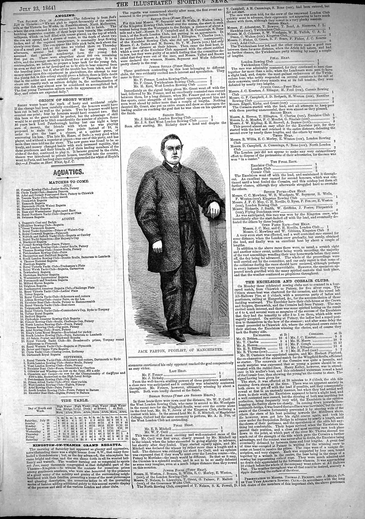 Old Antique Print 1864 Portrait Jack Parton Pugilist Manchester Sport Man 19th