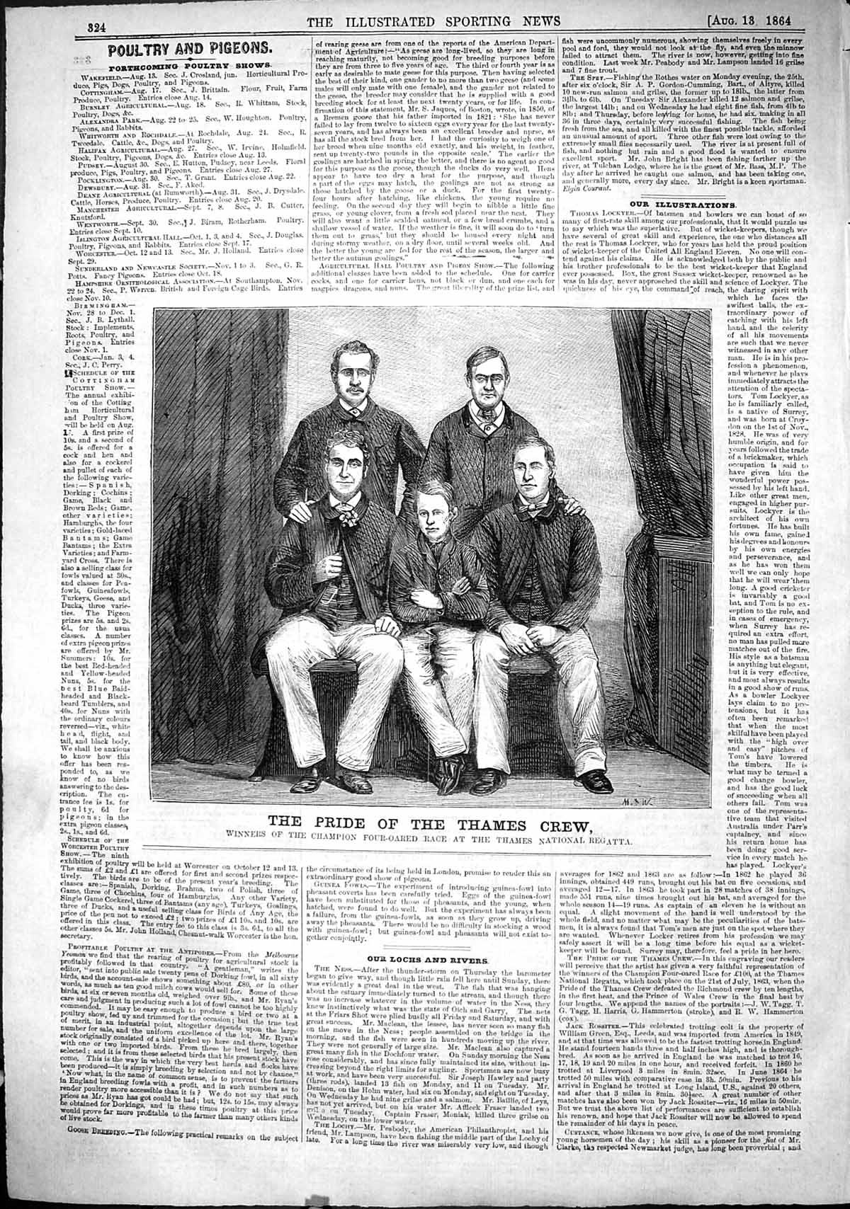 Old Print 1864 Crew Winners Four-Oared Race Thames National Regatta Sport 19th