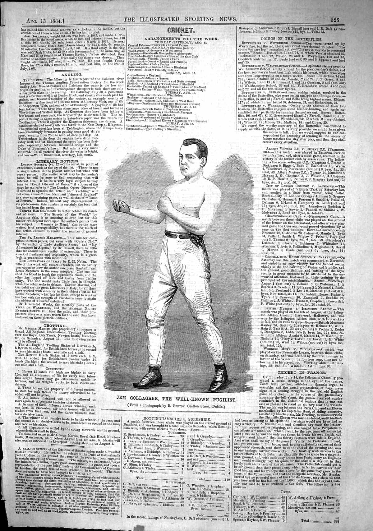 Antique Old Print 1864 Portrait Jem Gollagher Well-Know Pugilist Sport Man 19th