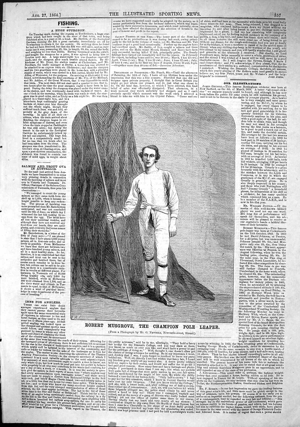 Antique Print 1864 Portrait Robert Musgrove Champion Pole Leaper Sport Man 19th