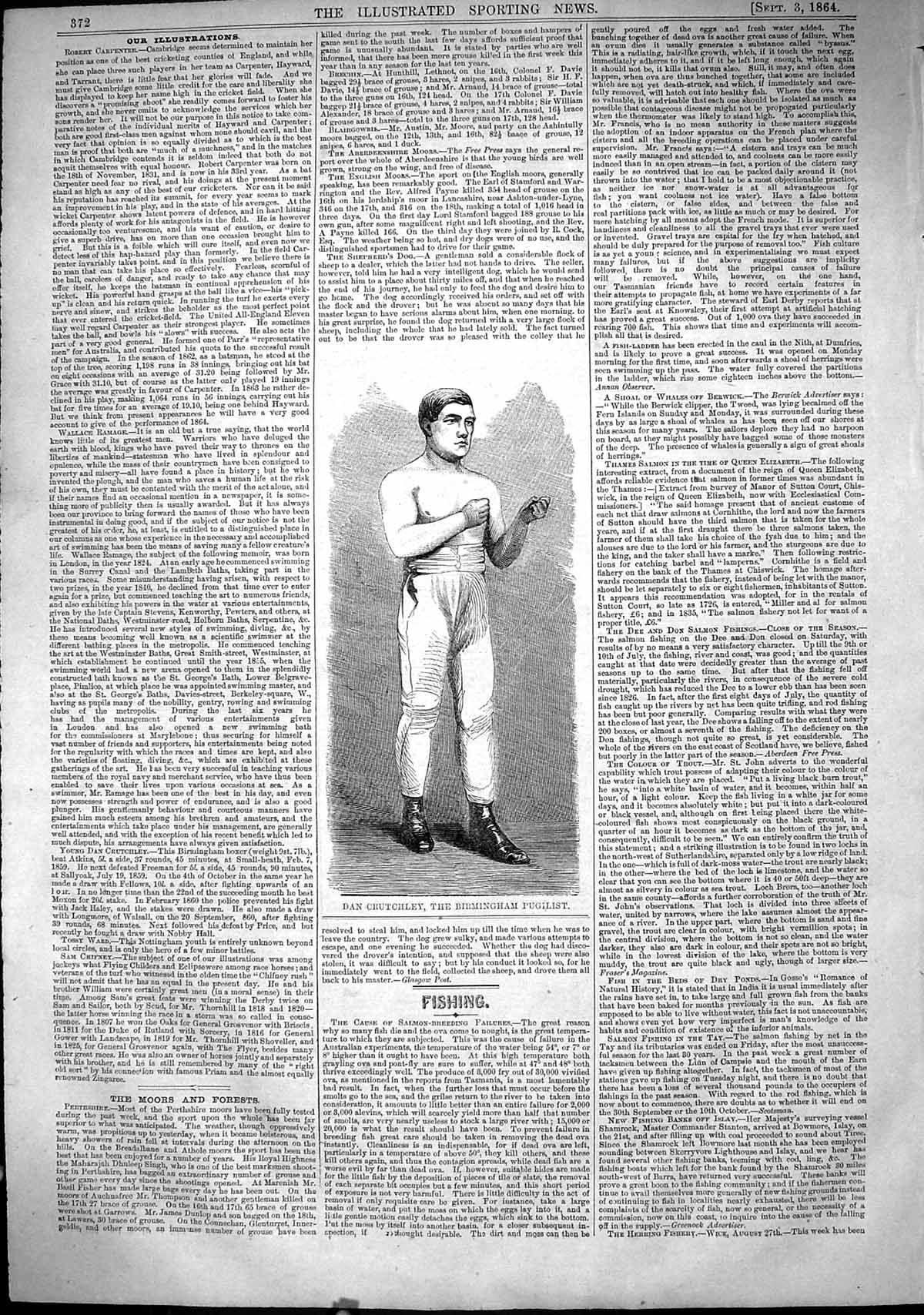 Antique Old Print 1864 Portrait Dan Crutchley Birmingham Pugilist Sport Man