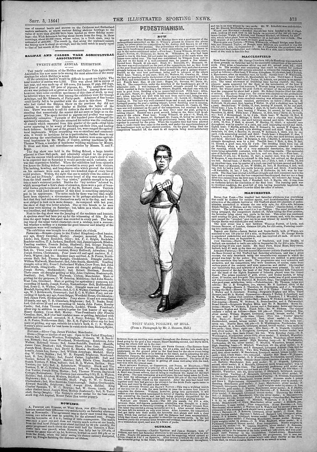 Original Old Antique Print 1864 Portrait Tossy Ward Pugilist Sport Man 19th