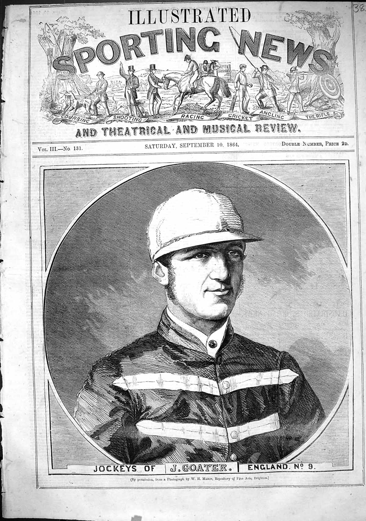 Original Old Antique Print 1864 Portrait England Jockey J. Goater Sport Man