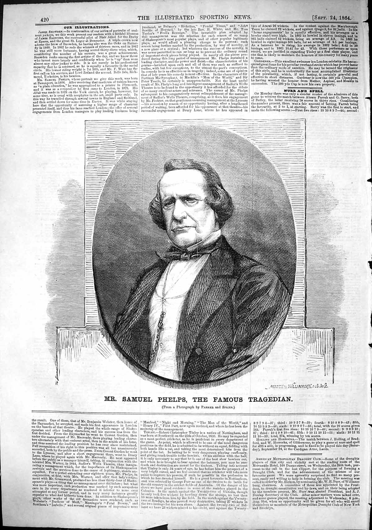 Old Antique Print 1864 Mr Samuel Phelps Famous Tragedian Moore Williamson 19th