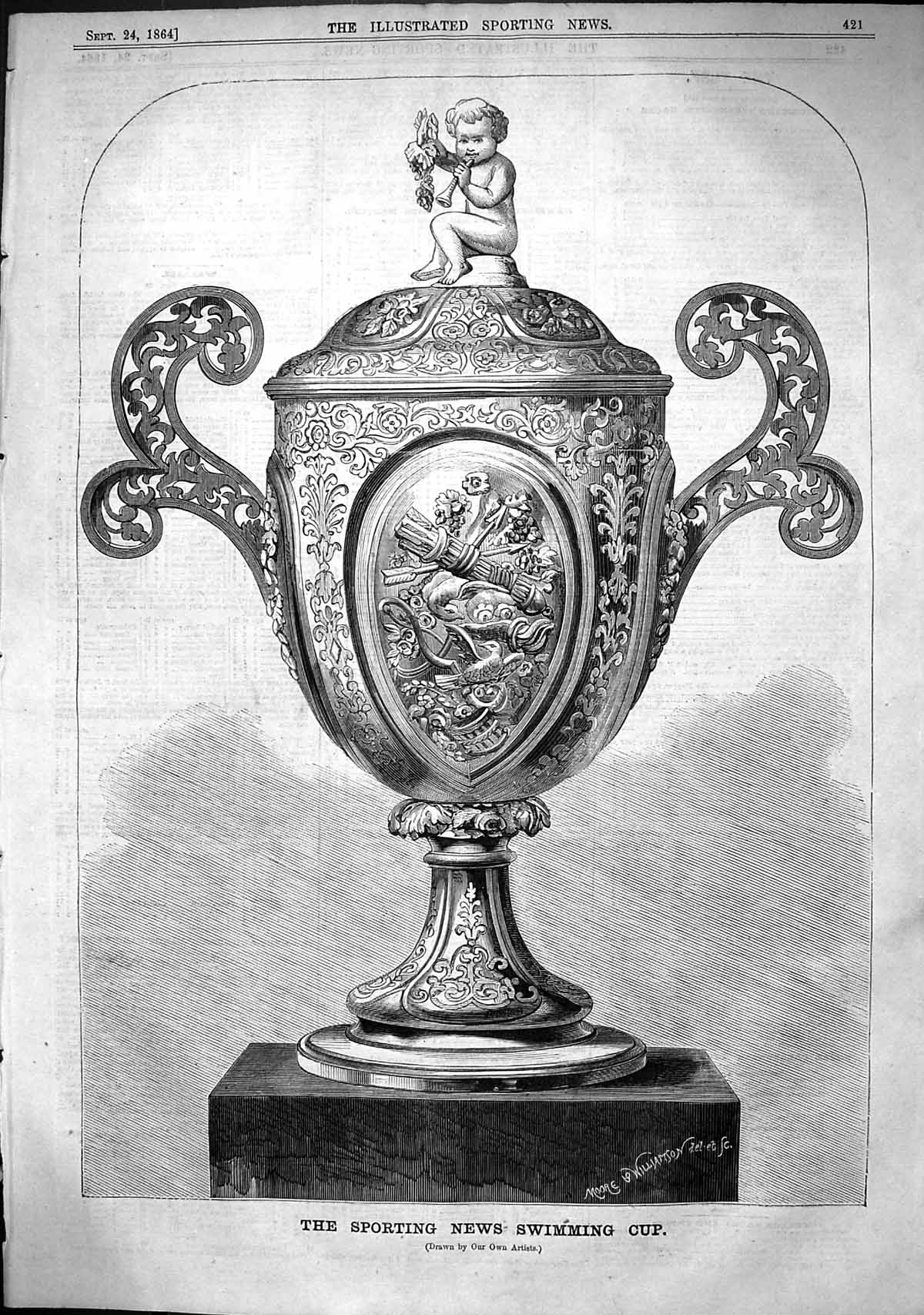 Antique Print 1864 Sporting News Swimming Cup Sport Trophy Moore Williamson