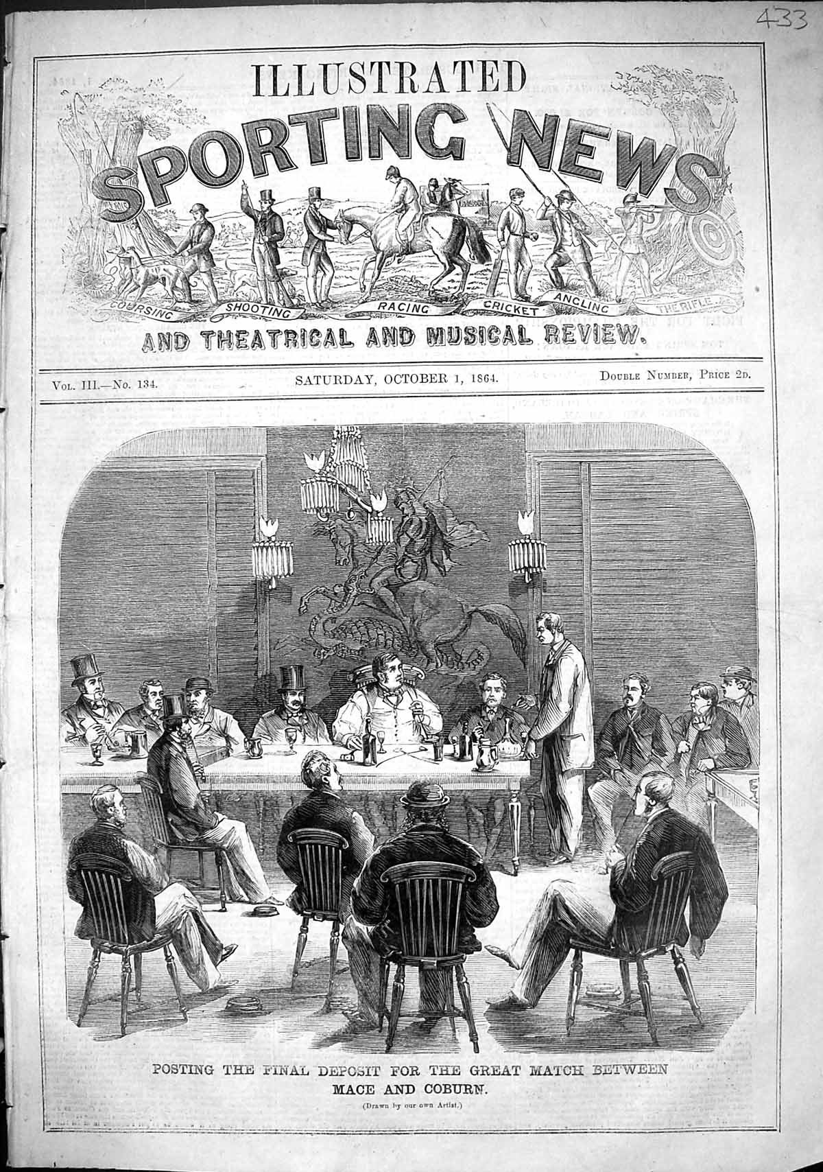 Old 1864 Scene Posting Final Deposit Great Match Between Mace Coburn Victorian