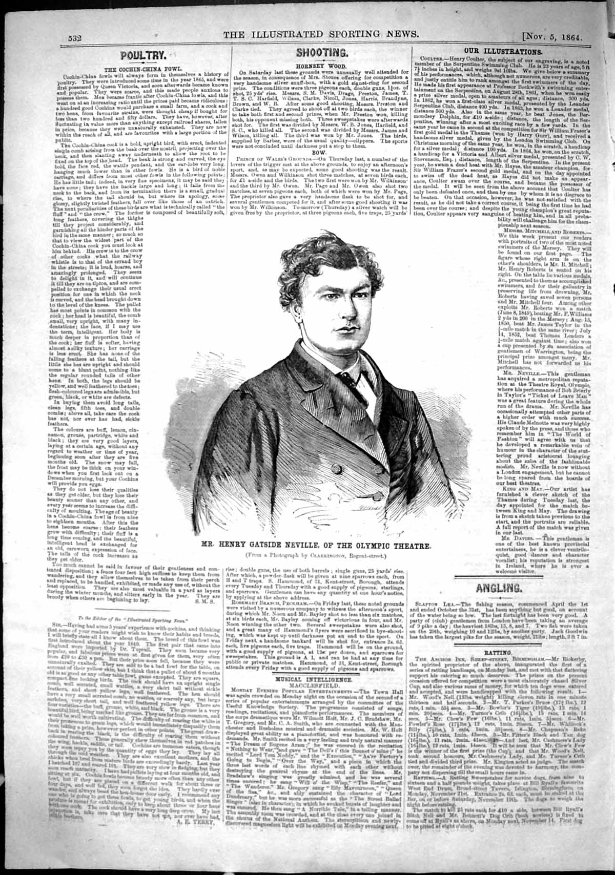 Antique Print 1864 Portrait Mr Henry Gatside Neville Olympic Theatre Actor 19th