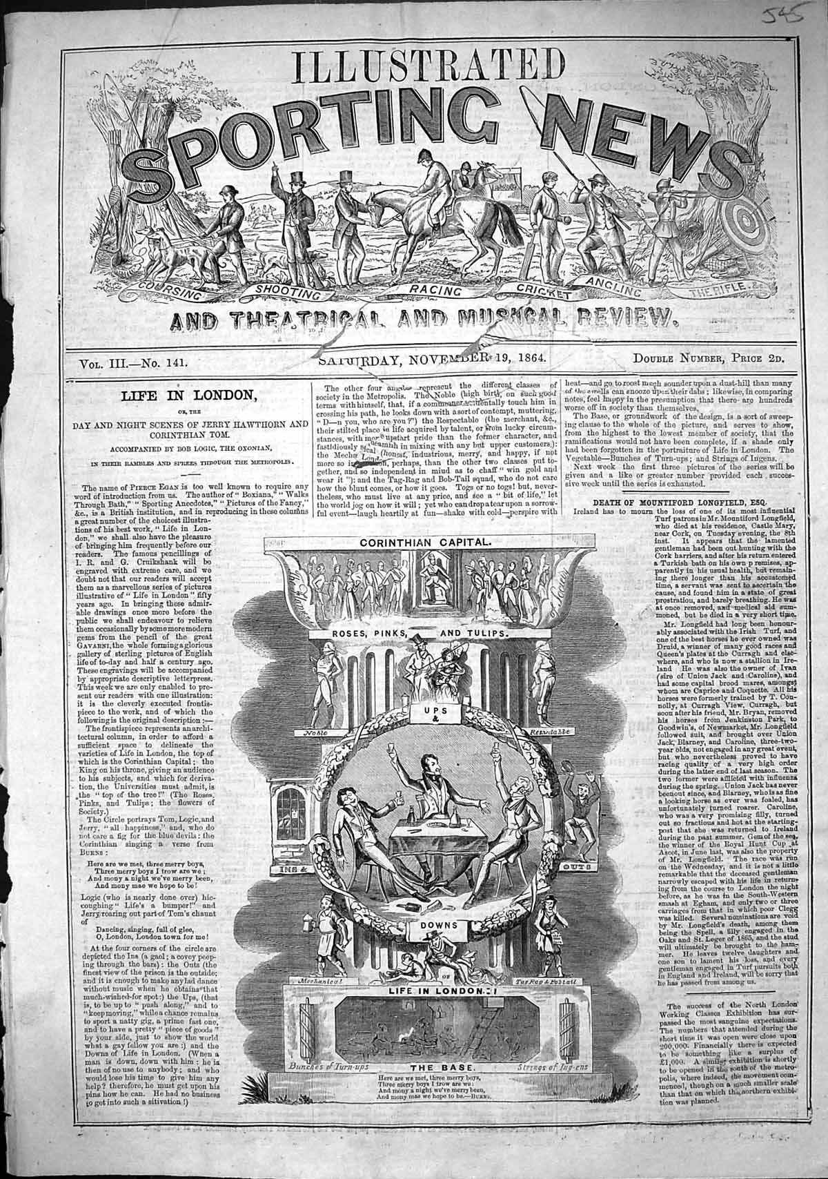 Old 1864 Corinthian Capital Roses Pinks Tulips Life London Bunches Tu Victorian