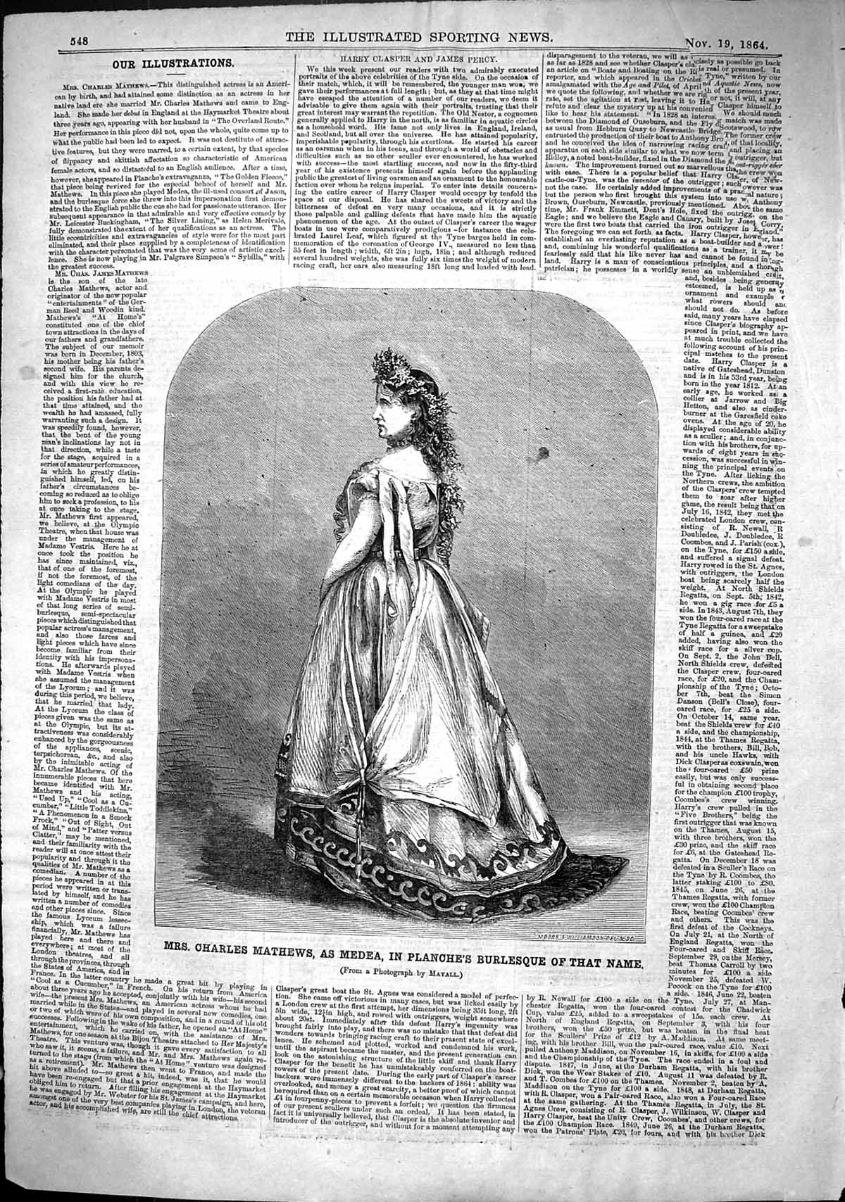 Antique Old Print 1864 Mrs Charles Mathews Medea Planches'S Burlesque Moore