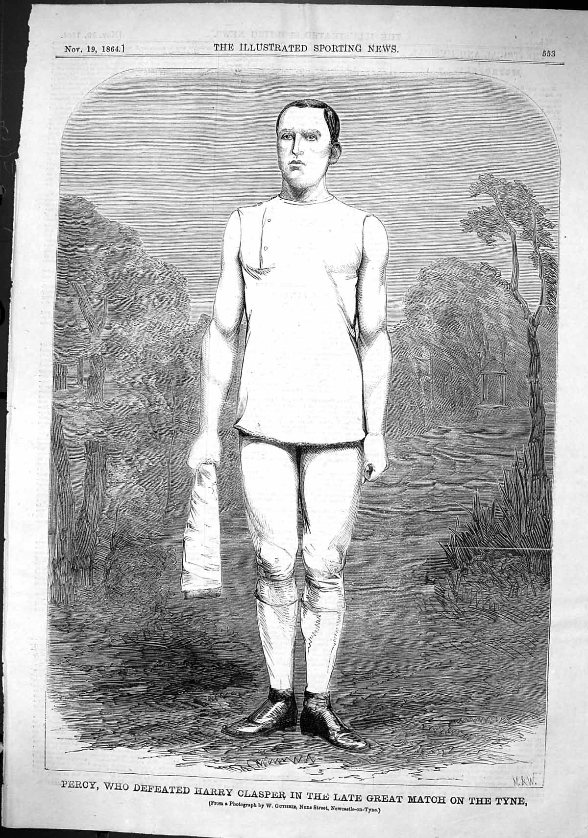 Antique Old Print 1864 Portrait Percy Rower Great Match River Tyne Sport Man