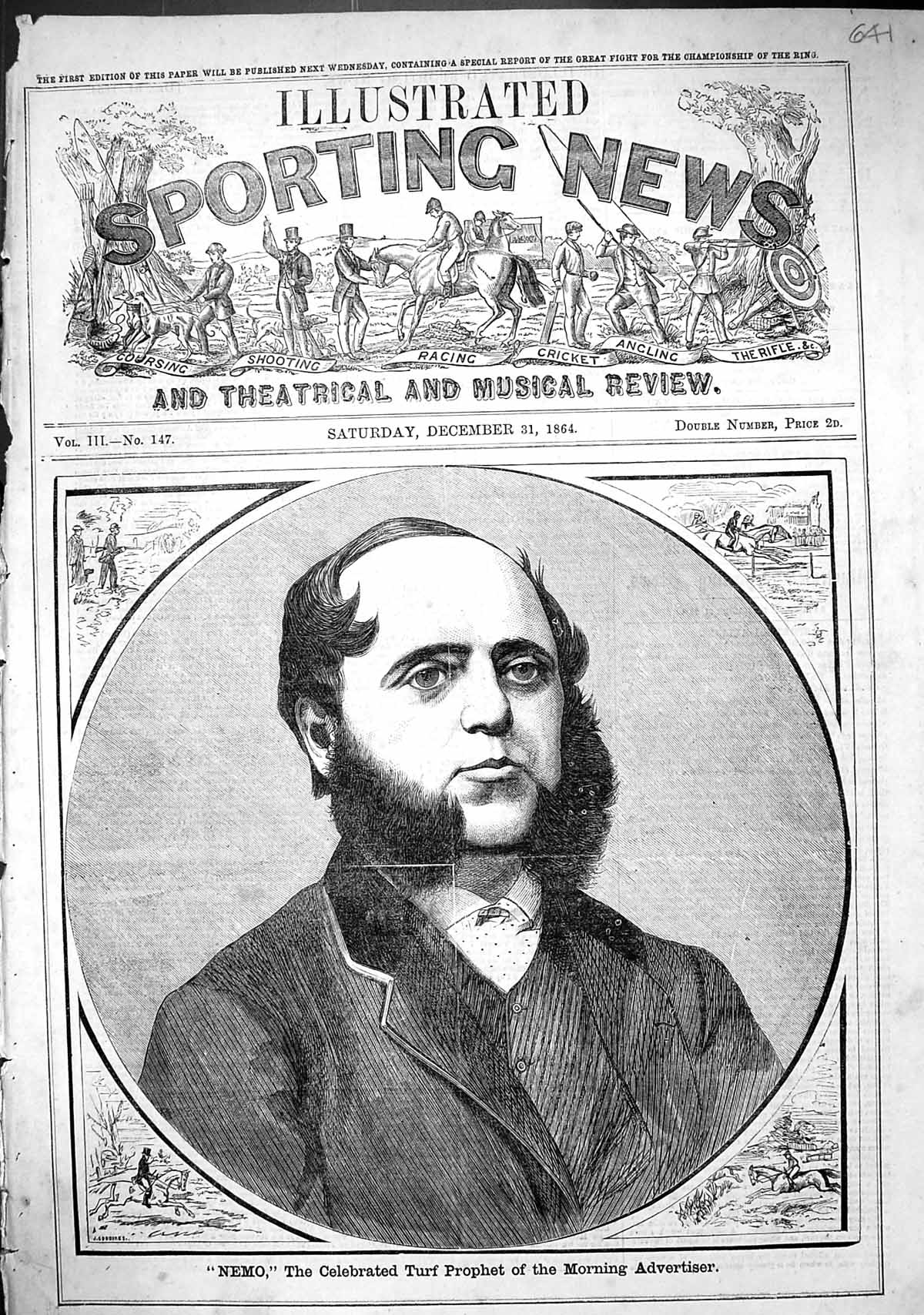 Antique Print 1864 Portrait Nemo Celebrated Turf Prophet Morning Advertiser