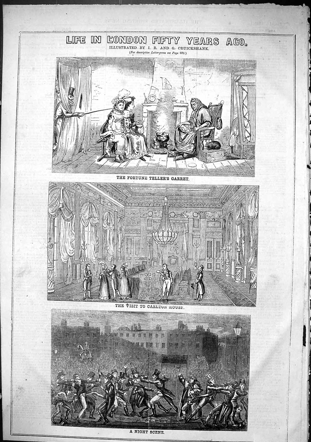 Old 1865 Life London Fortune Teller Garret Carlton House Night Scene Victorian