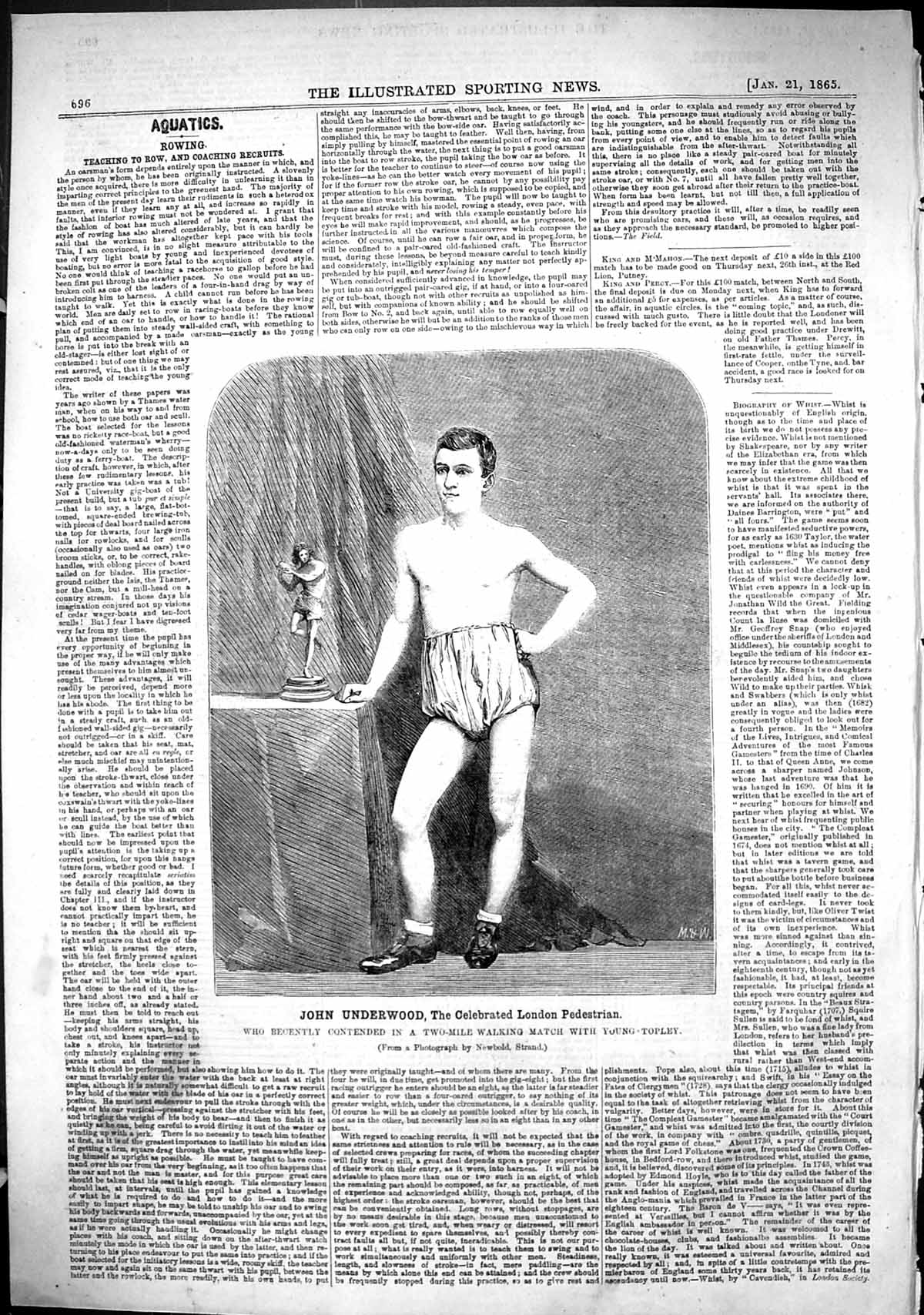 Old Antique Print 1865 John Underwood Celebrated London Pedestrian Sport 19th