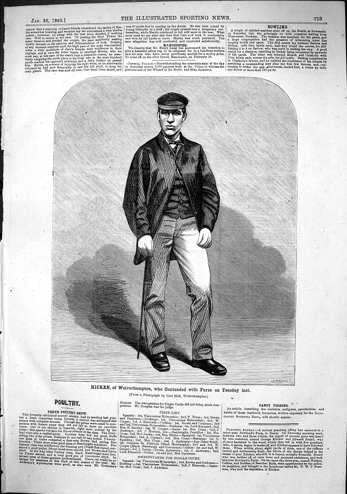 Antique Print 1865 Portrait Hicken Wolverhampton Contended Furze Sport Man 19th