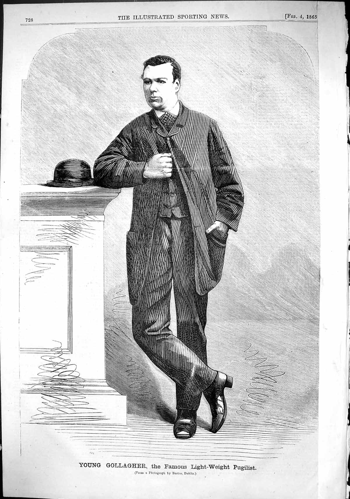Antique Old Print 1865 Young Gollagher Famous Light-Weight Pugilist Sport Man