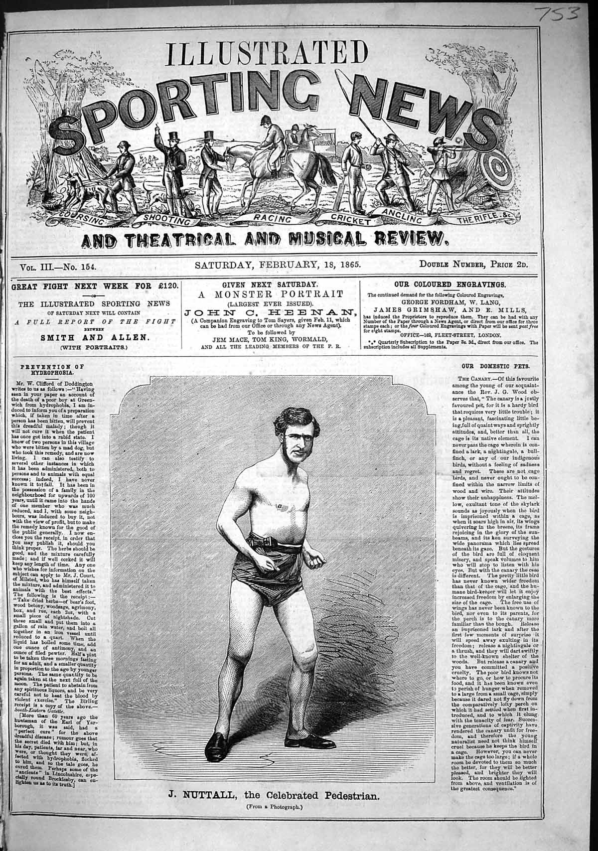 Old Antique Print 1865 Portrait Nuttall Celebrated Pedestrian Sport Man 19th