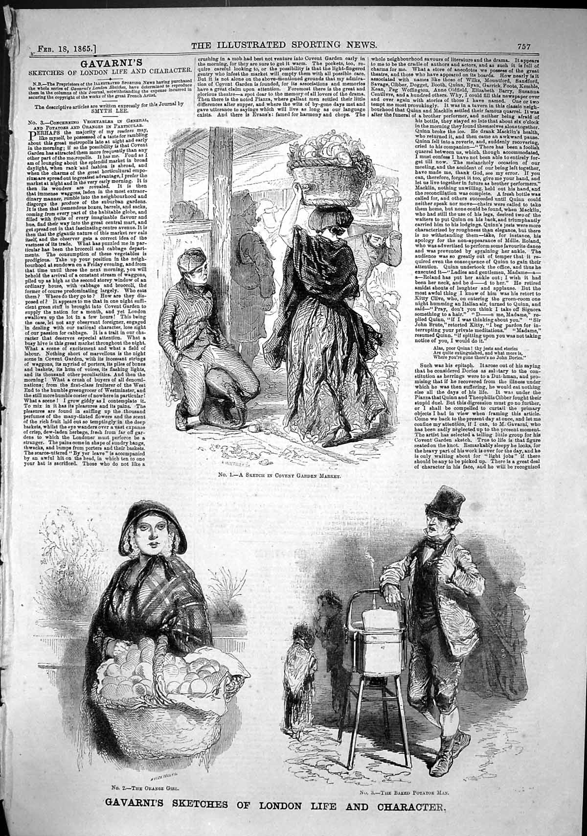 Old 1865 Gavarni Sketches London Life Covent Garden Market Orange Gir Victorian