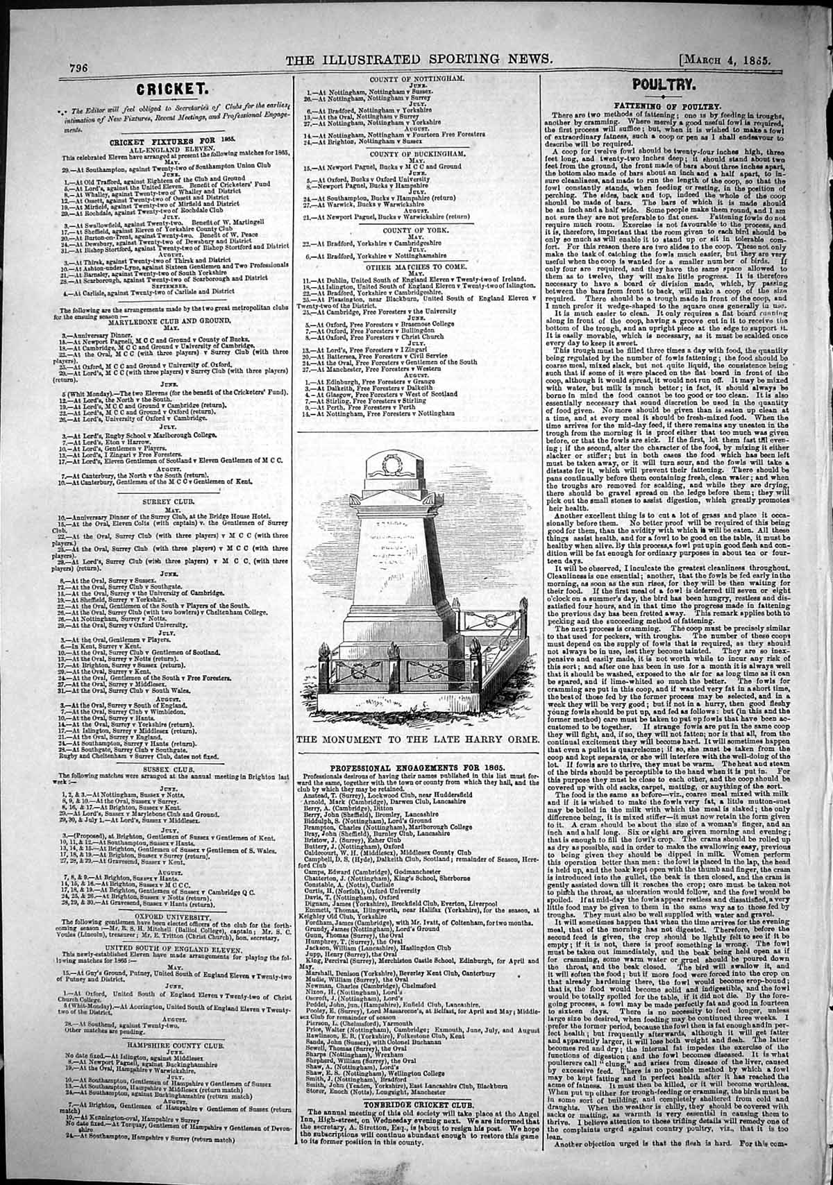 Original Old Antique Print 1865 Monument Late Harry Orme 19th Century