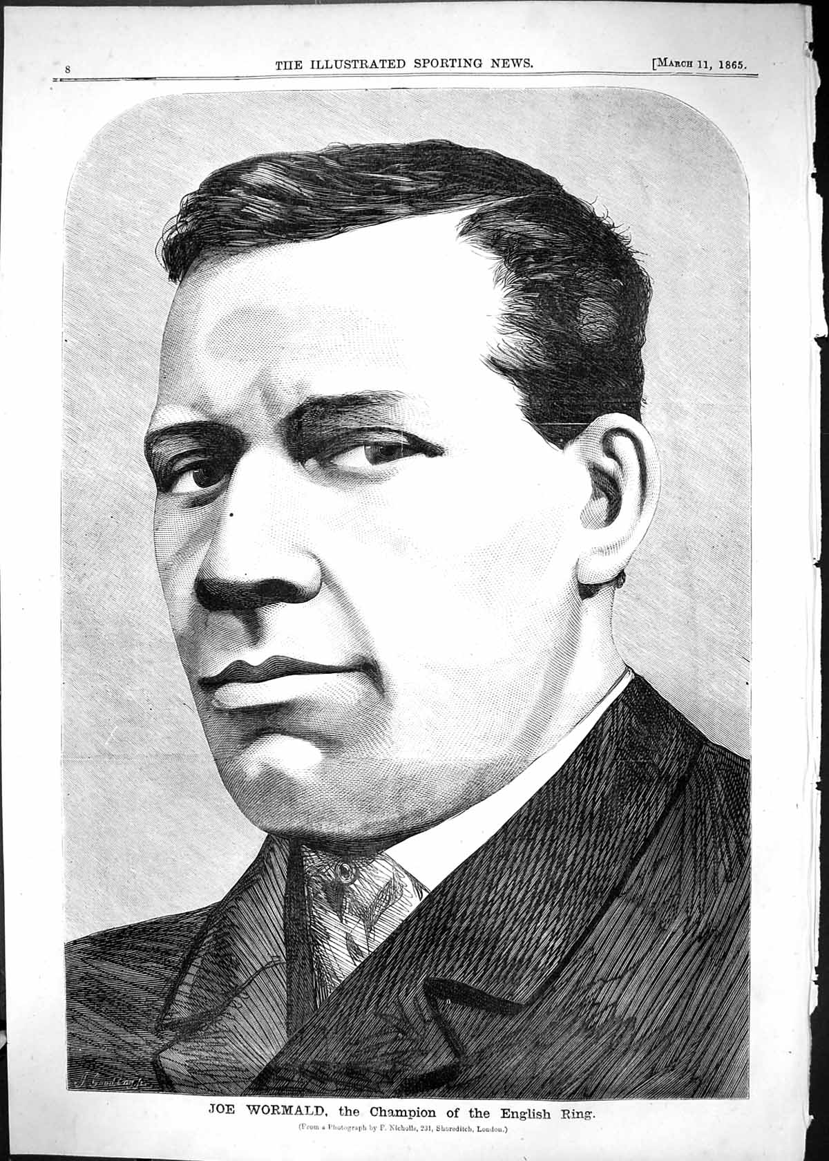 Antique Print 1865 Portrait Joe Wormald Champion English Ring Boxing Sport 19th