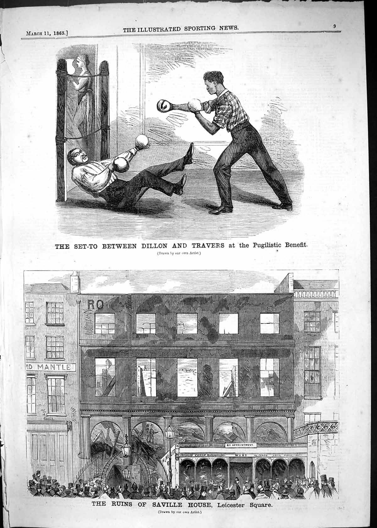 Old 1865 Fight Travers Dillon Pugilistic Benefit Ruins Saville House Victorian