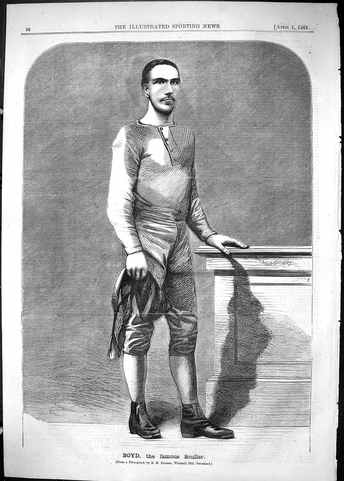 Original Old Antique Print 1865 Portrait Boyd Famous Sculler Sport Victorian