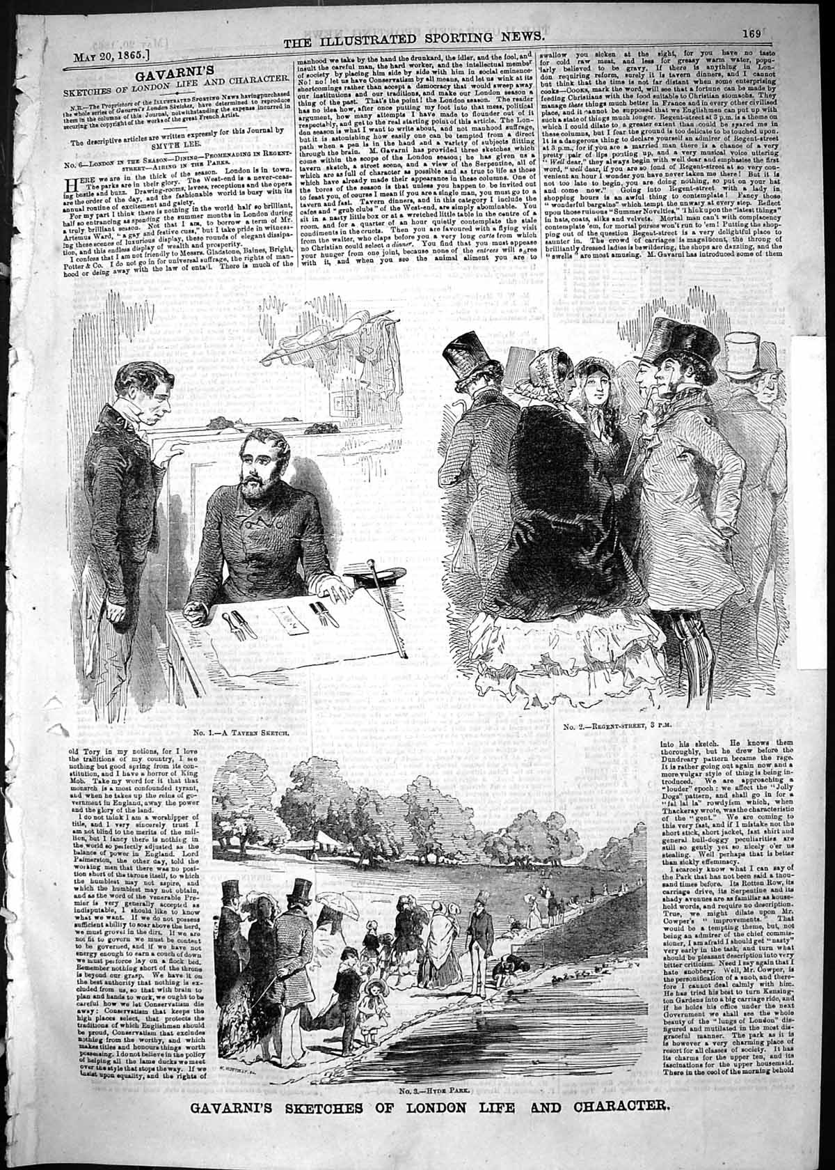 Old 1865 Gavarni London Tavern Sketch Regent Street Scene Hyde Park E Victorian