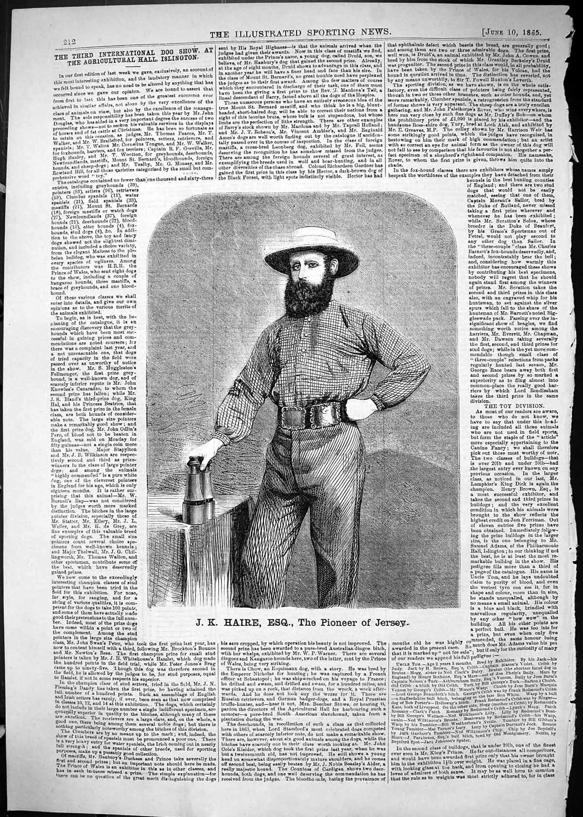 Original Old Antique Print 1865 Portrait Haire Pioneer Jersey 19th